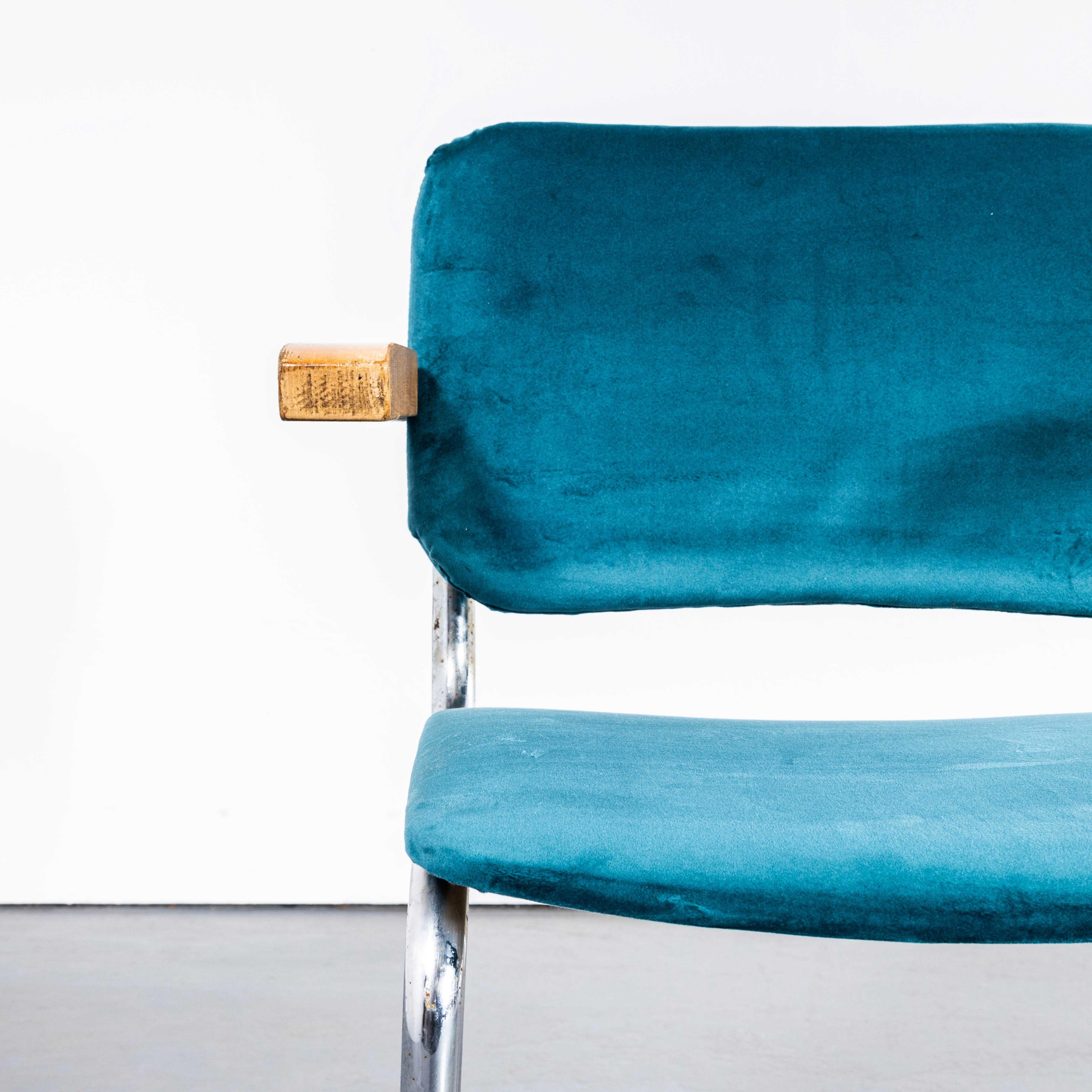 1970's Cantilever Chrome Frame Chairs With Turquoise Upholstery - Set Of Four In Good Condition For Sale In Hook, Hampshire