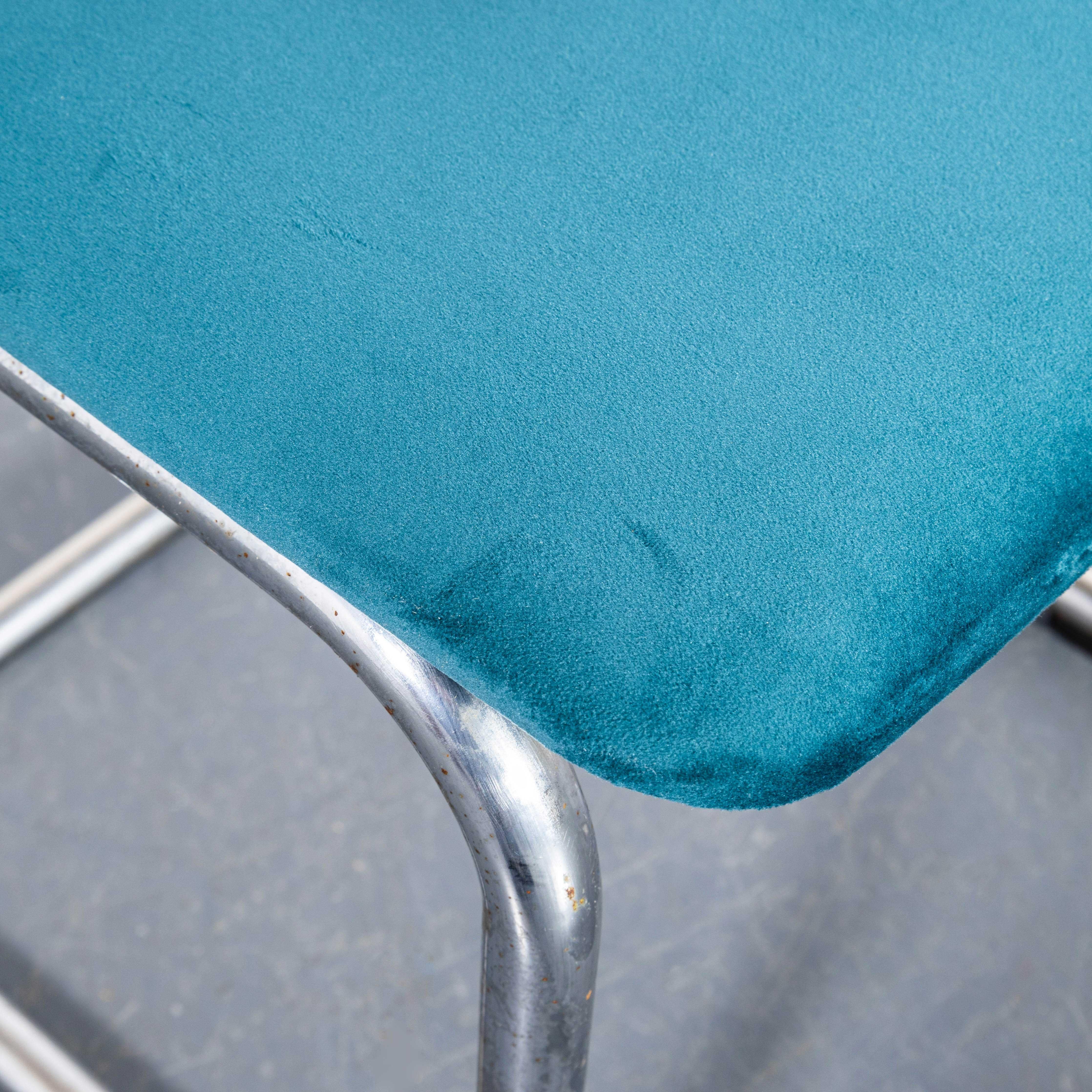 Late 20th Century 1970's Cantilever Chrome Frame Chairs With Turquoise Upholstery - Set Of Four For Sale