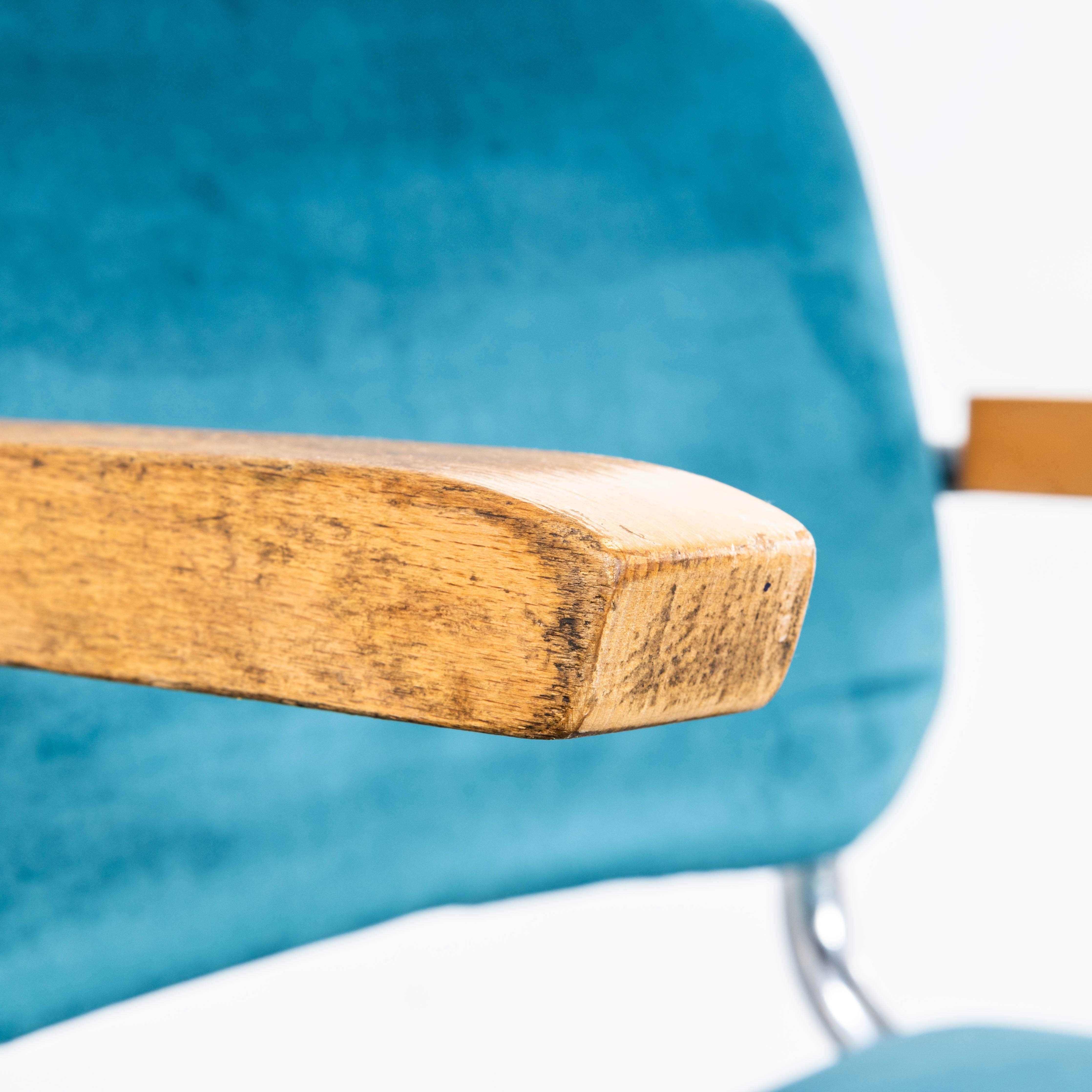 1970's Cantilever Chrome Frame Chairs With Turquoise Upholstery - Set Of Four For Sale 1