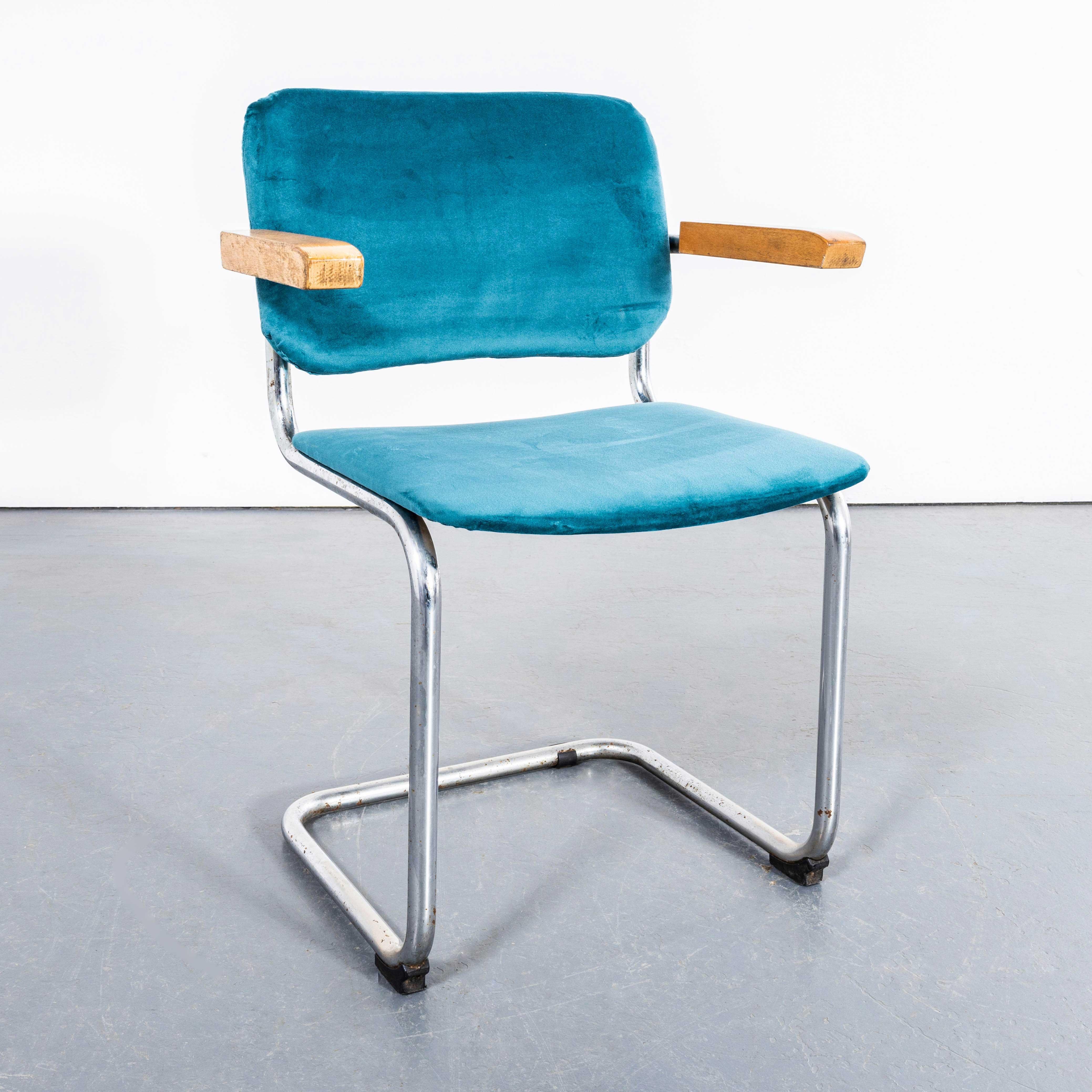 1970's Cantilever Chrome Frame Chairs With Turquoise Upholstery - Set Of Four For Sale 2