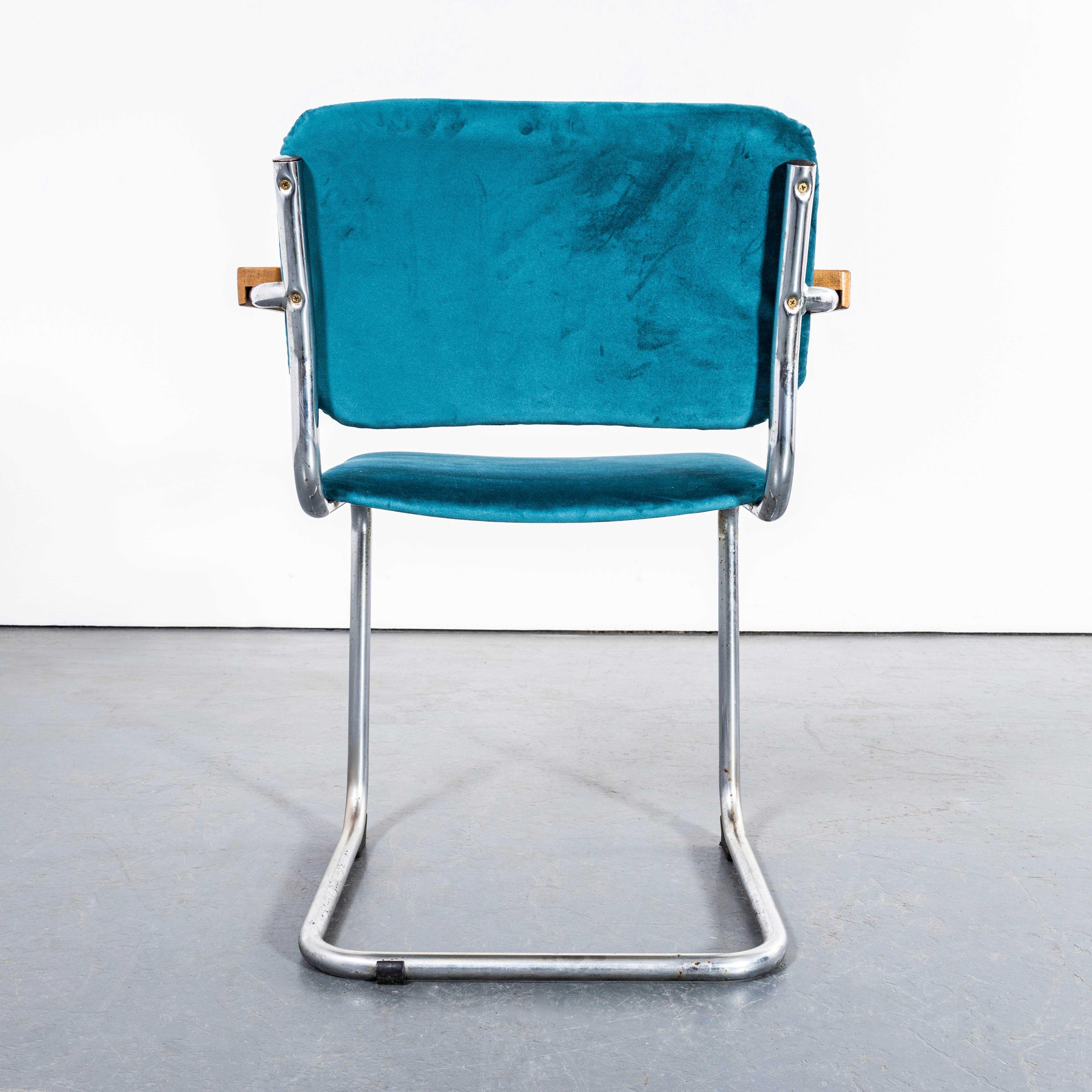 1970's Cantilever Chrome Frame Chairs With Turquoise Upholstery - Set Of Four For Sale 4