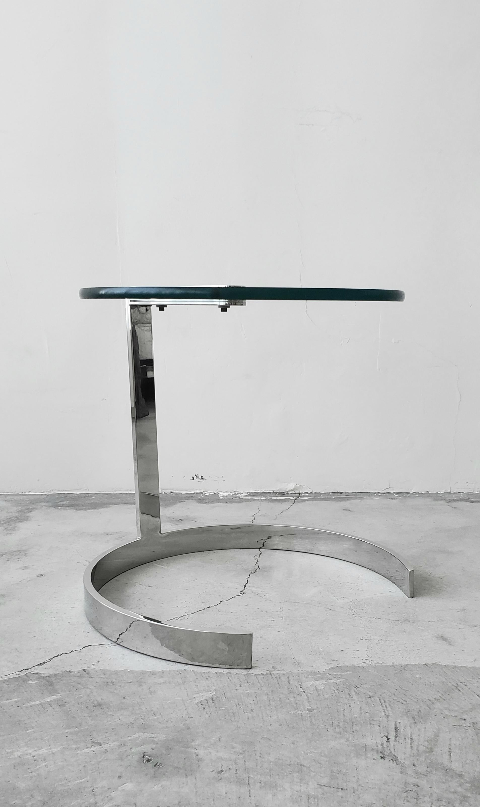 20th Century 1970s Cantilever Chrome Steel and Glass Side Table