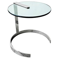 1970s Cantilever Chrome Steel and Glass Side Table