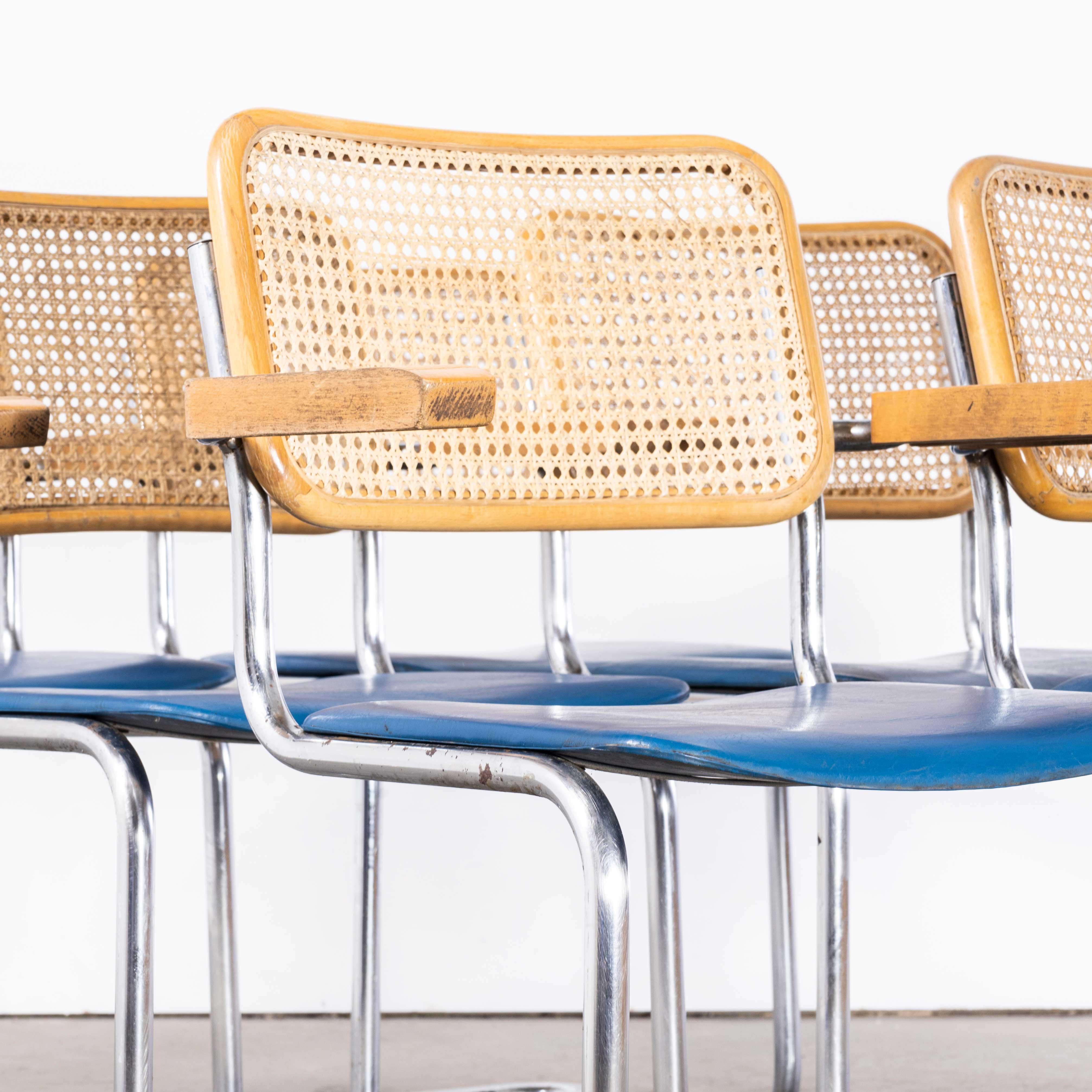 1970's Freischwinger Rahmen Cane Backed Blue Dining Chair - Set von sechs 5