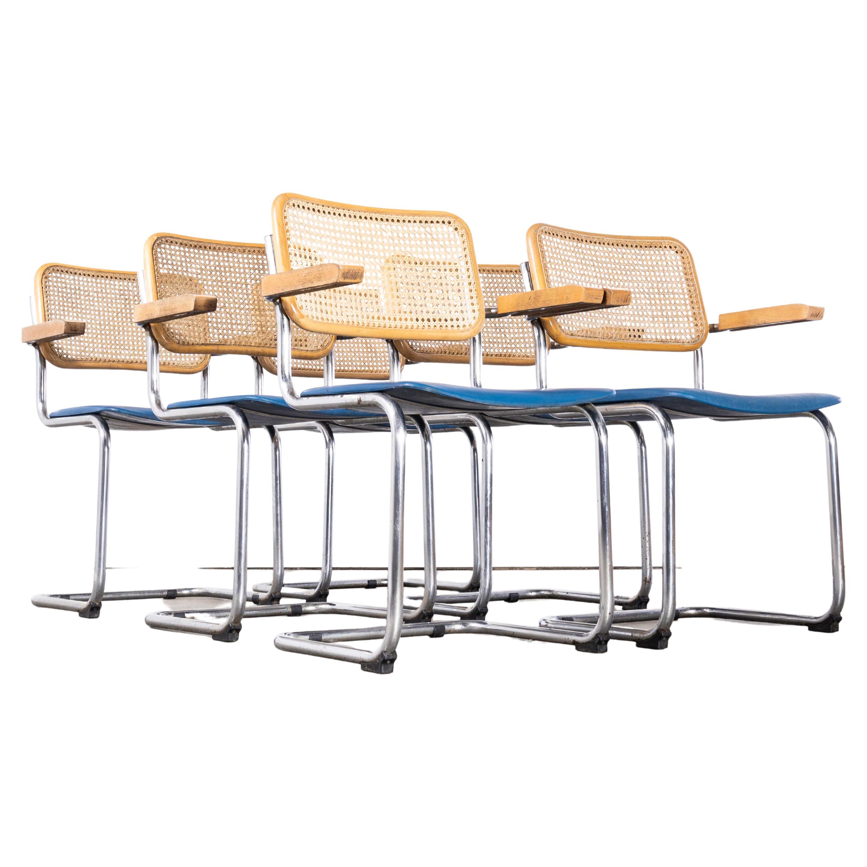 1970's Freischwinger Rahmen Cane Backed Blue Dining Chair - Set von sechs