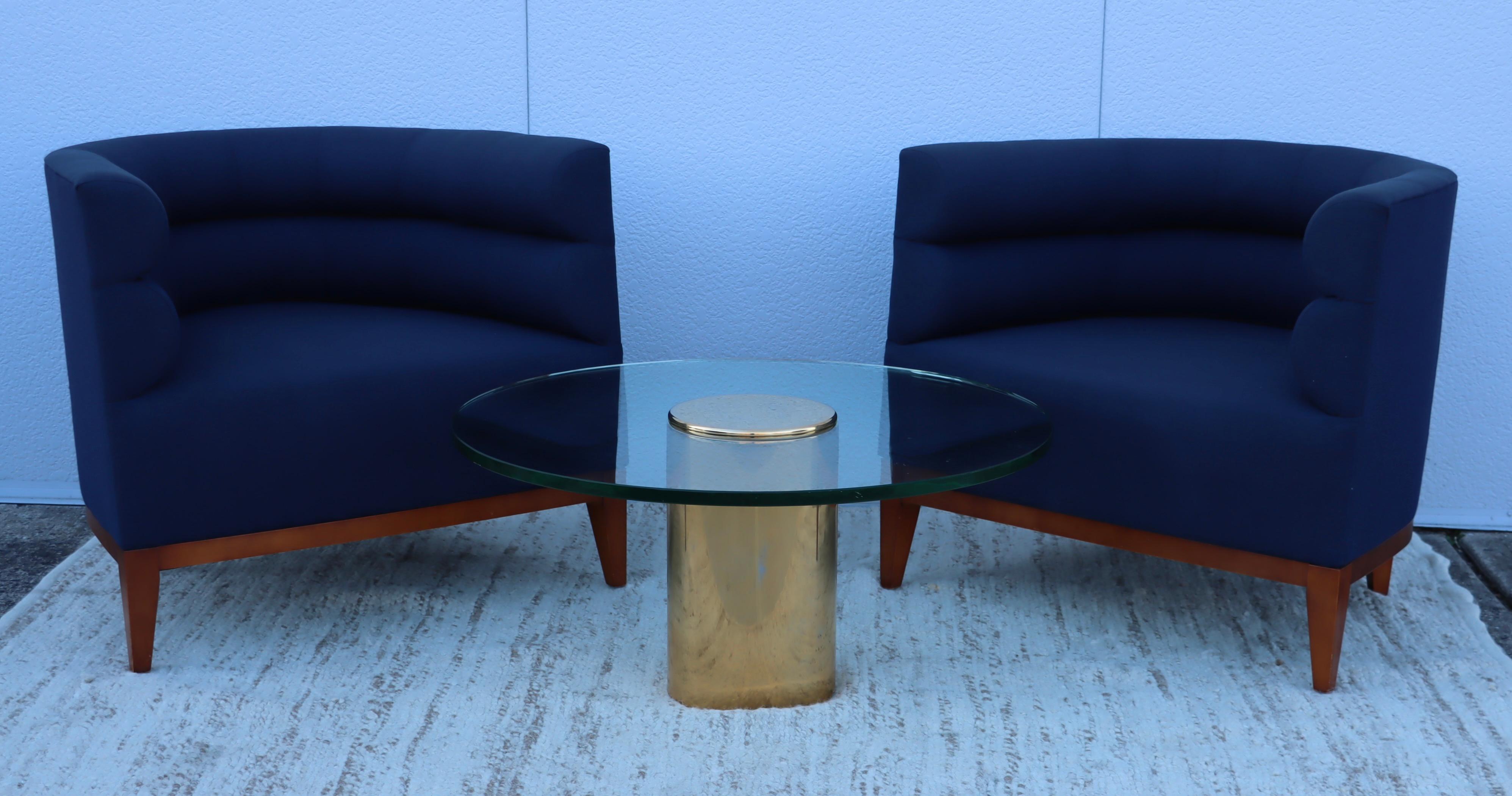 Late 20th Century 1970's Cantilevered Brass and Glass Coffee Table For Sale