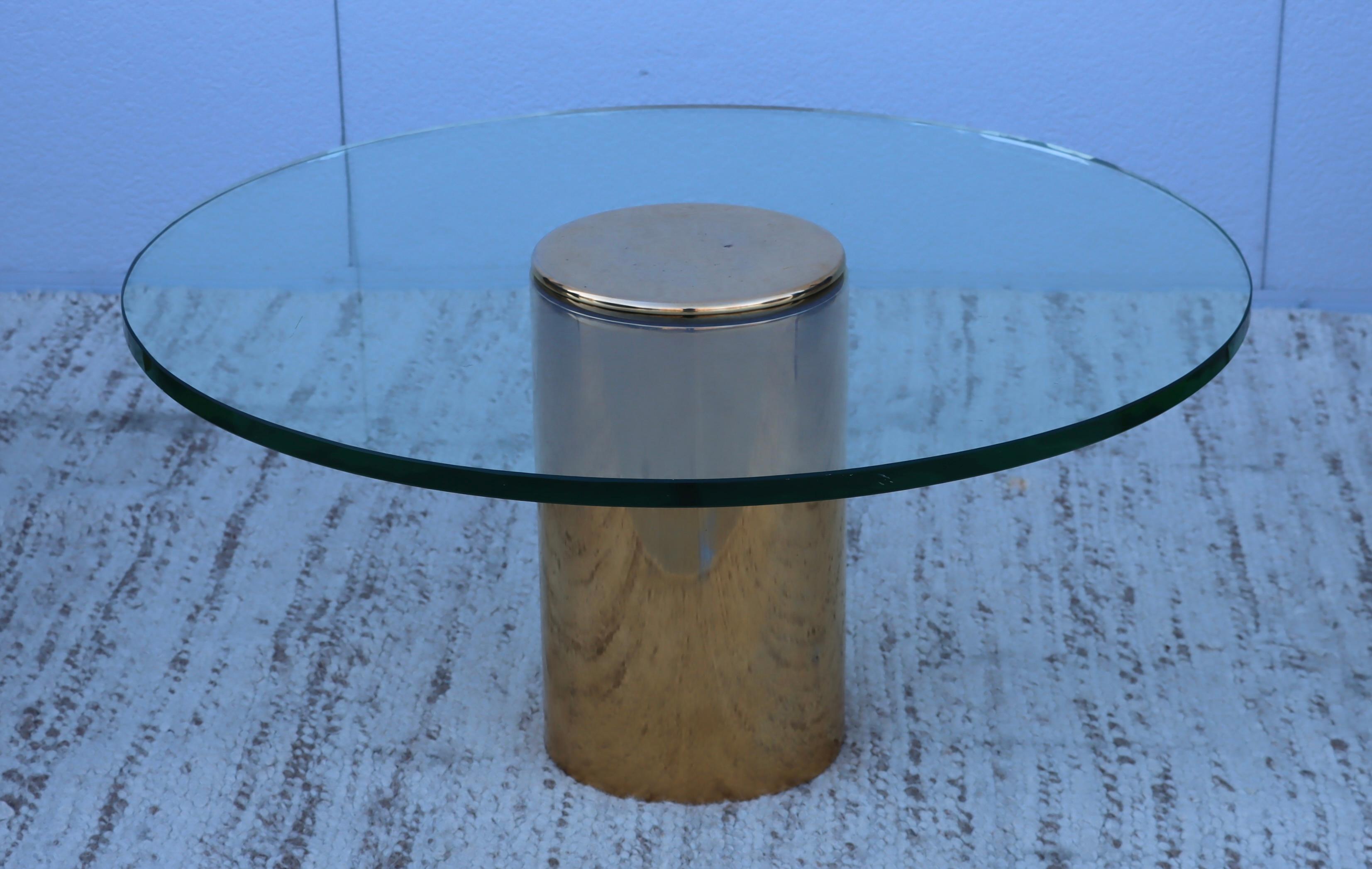 1970's Cantilevered Brass and Glass Coffee Table For Sale 1