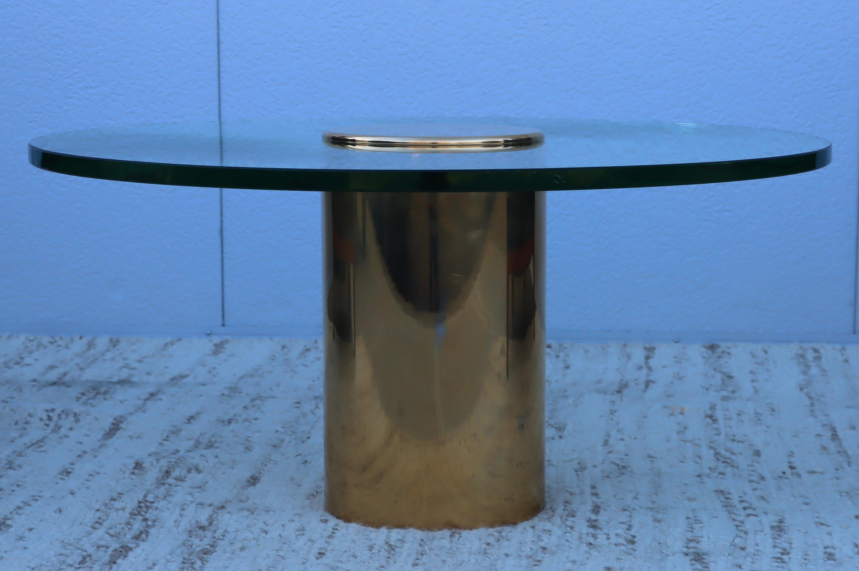 1970's Cantilevered Brass and Glass Coffee Table For Sale 2
