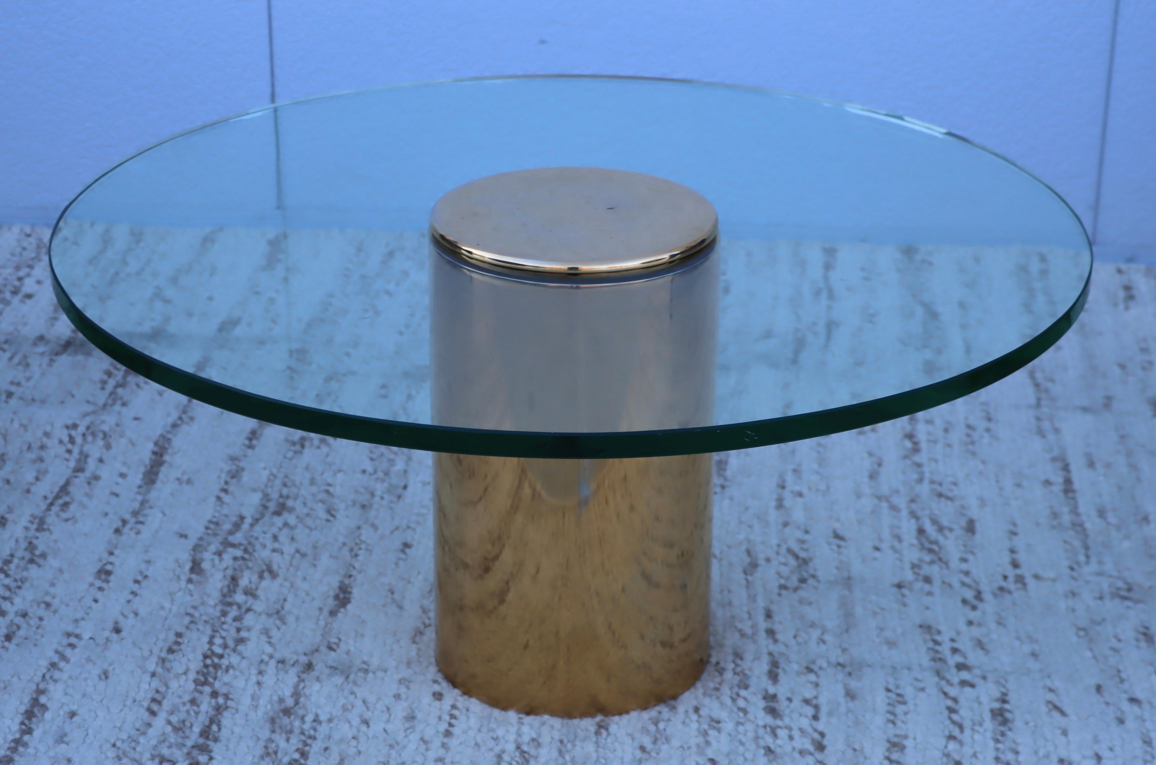 1970's Cantilevered Brass and Glass Coffee Table For Sale 3