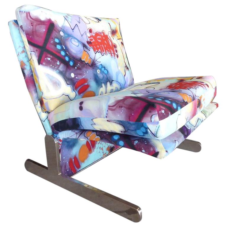 1970s Cantilevered Saporiti Italia Club Chair with Pierre Frey Graffiti Fabric