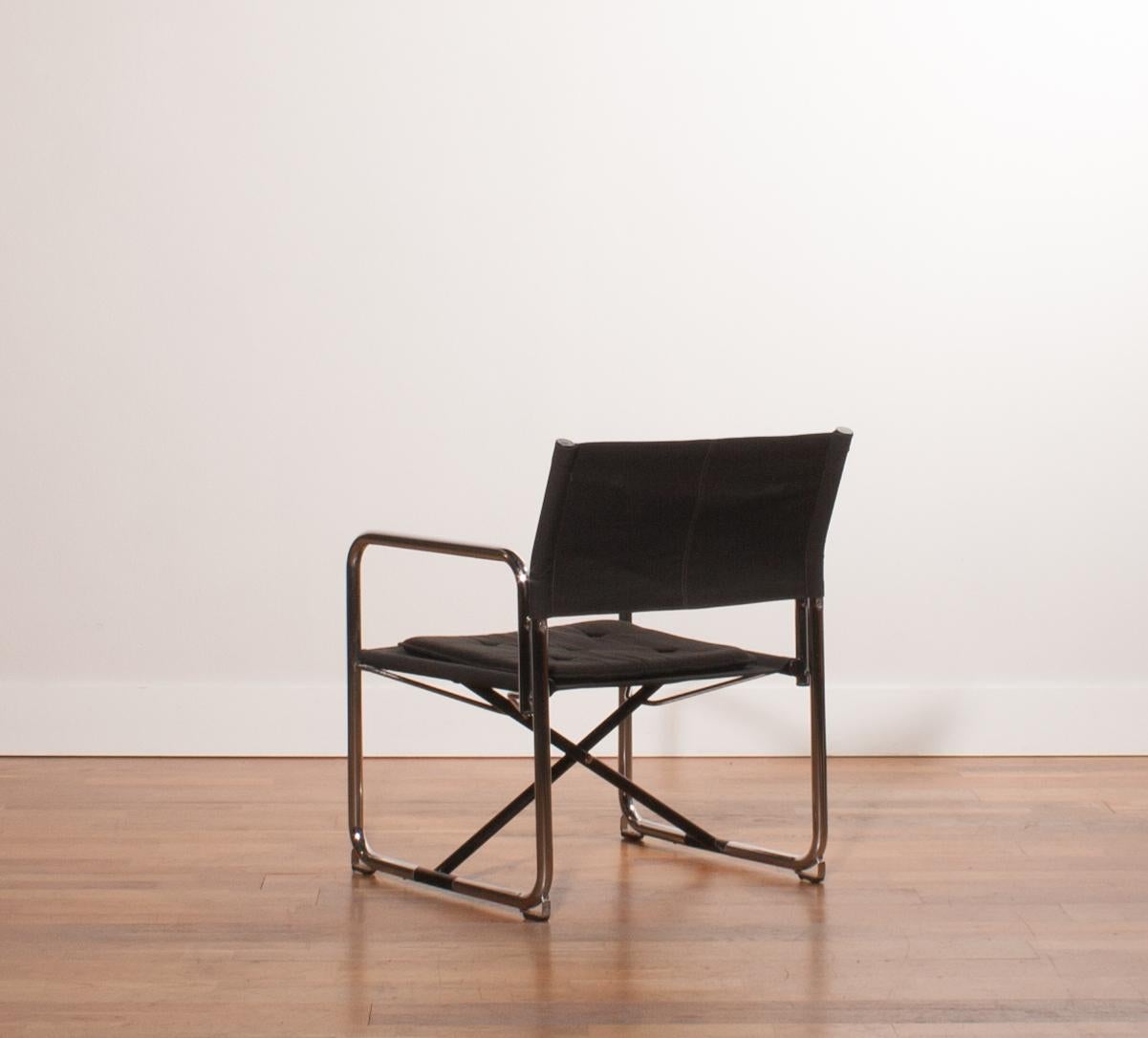 Swedish 1970s, Canvas and Chrome Black Folding Chair by Börge Lindau & Bo Lindecrantz