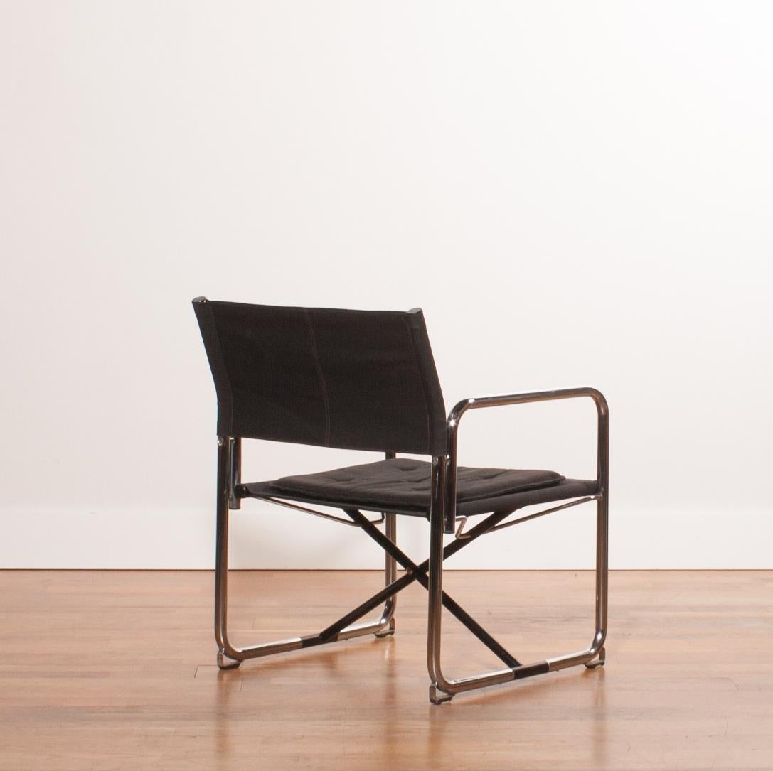 Late 20th Century 1970s, Canvas and Chrome Black Folding Chair by Börge Lindau & Bo Lindecrantz