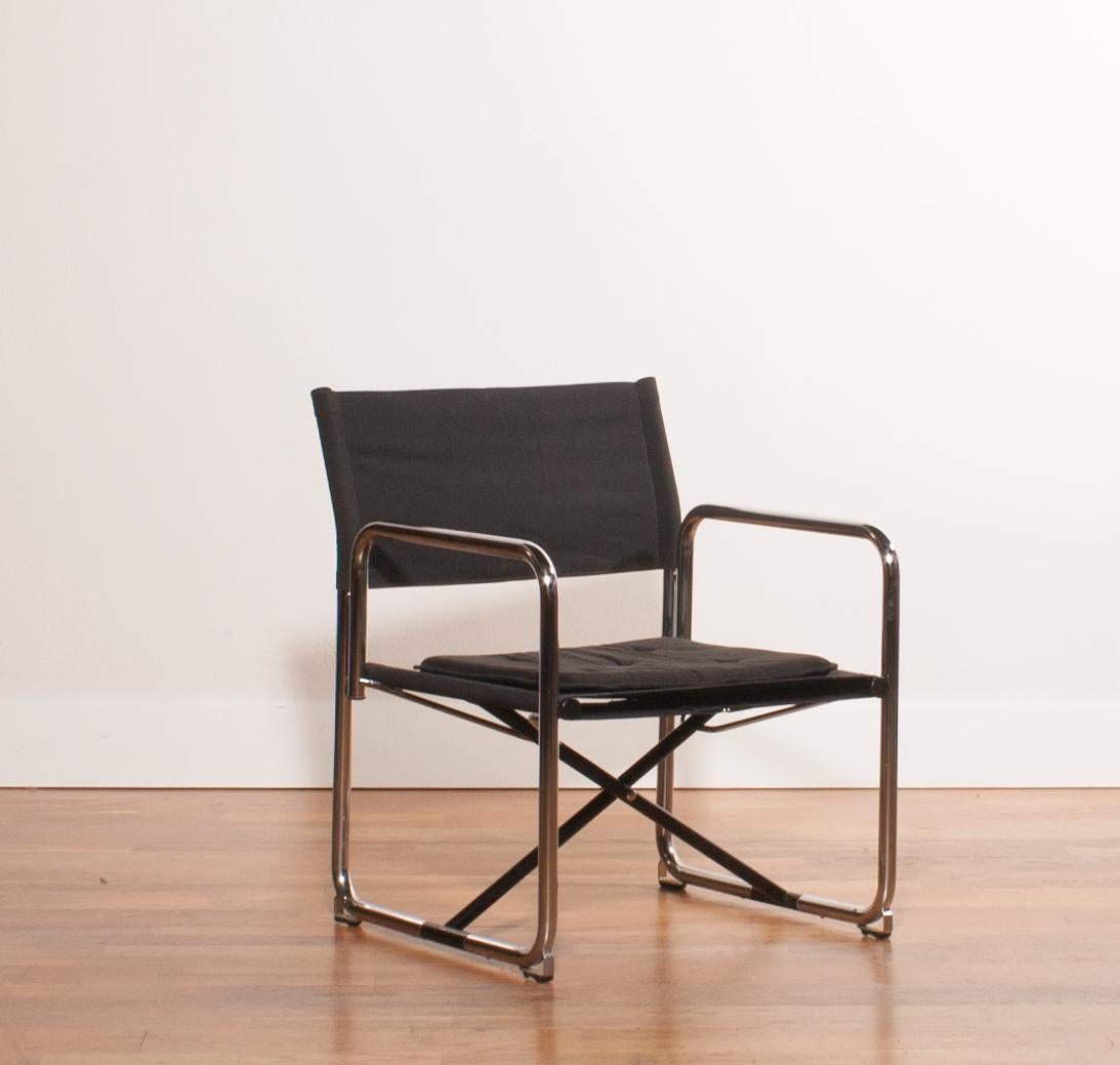 Steel 1970s, Canvas and Chrome Black Folding Chair by Börge Lindau & Bo Lindecrantz