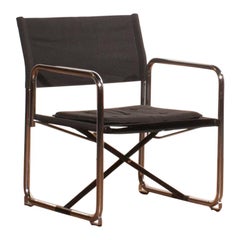 1970s, Canvas and Chrome Black Folding Chair by Börge Lindau & Bo Lindecrantz