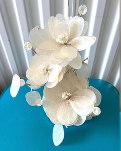 Présentoir à fleurs en coquillage Capiz des années 1970