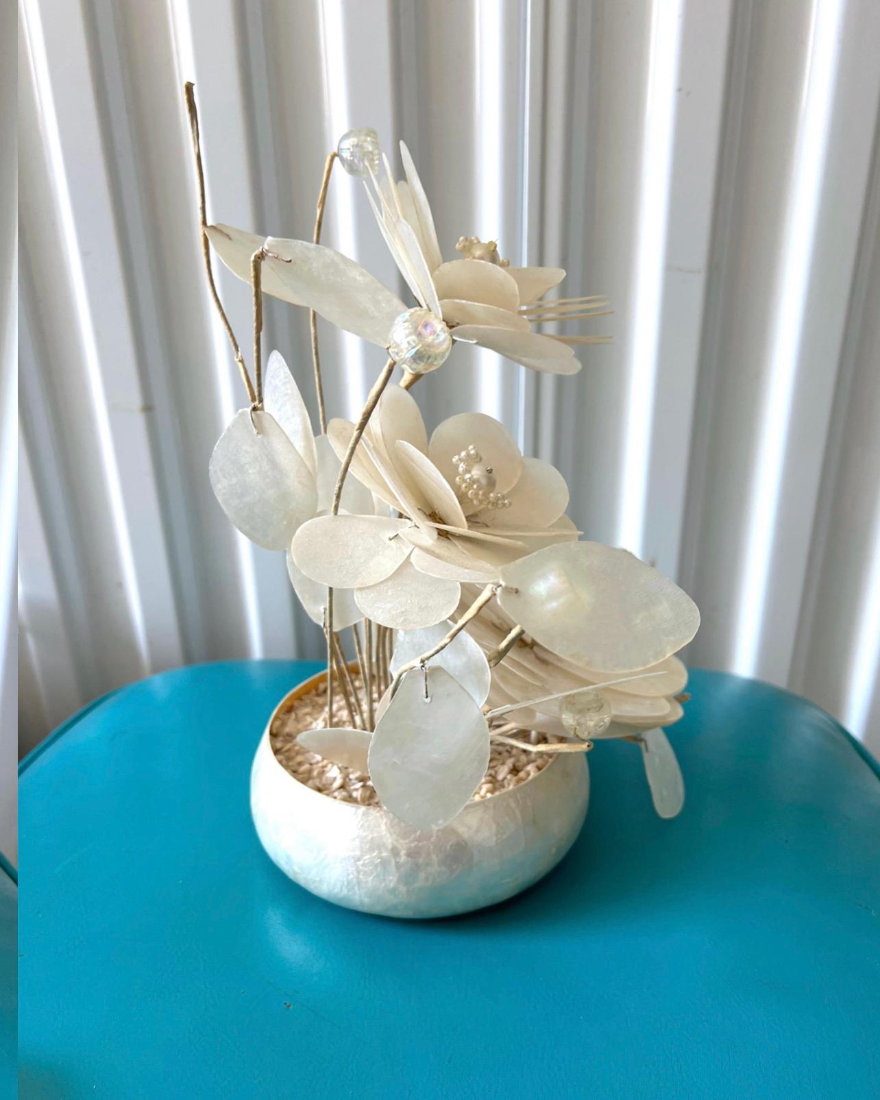 Hollywood Regency 1970’s Capiz Shell Flower Display For Sale