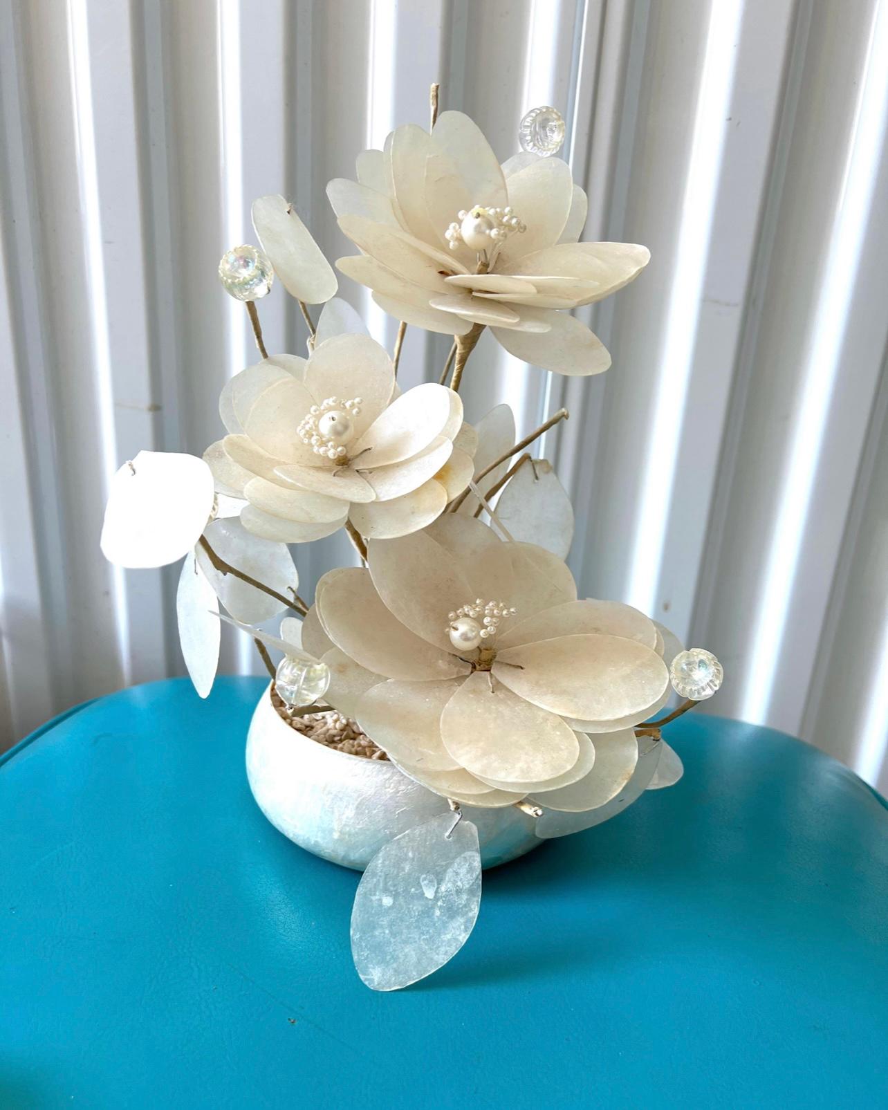 Late 20th Century 1970’s Capiz Shell Flower Display For Sale