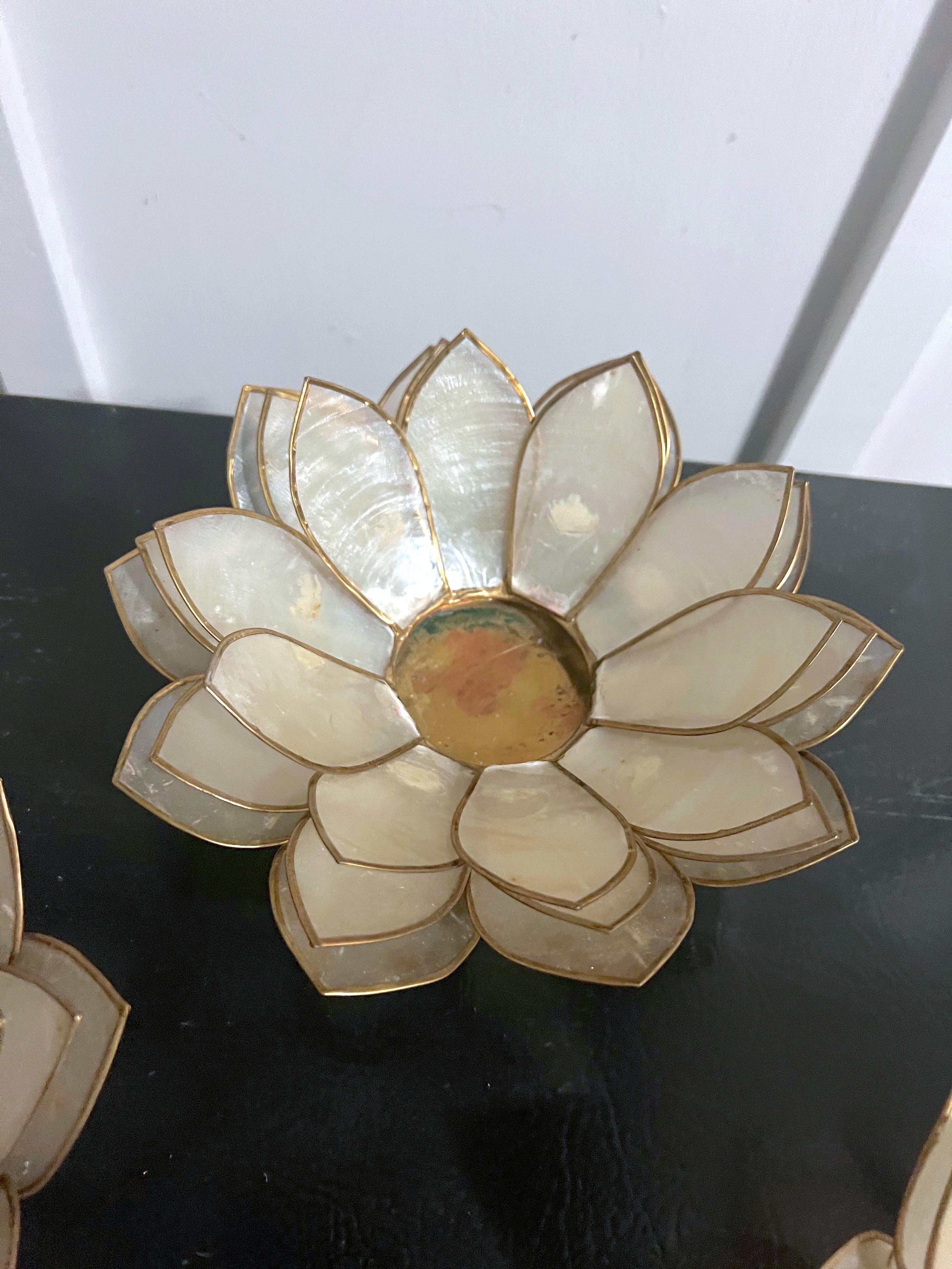 Unknown 1970’s Capiz Shell Lotus Form Candle Holders, a Set of 5