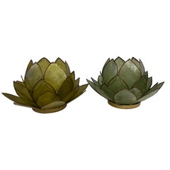 Set de 2 portavelas de té de concha de Capiz de los años 70