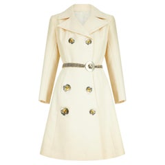 Retro 1970s Cardin-esque Couture Cream Wool Double-Breasted Coat