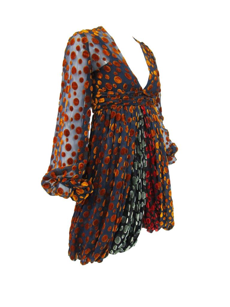 1970s Cardinali Multi-Colored Burnout Velvet Polka Dot Romper For Sale 1