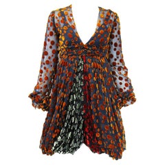 1970s Cardinali Multi-Colored Burnout Velvet Polka Dot Romper 