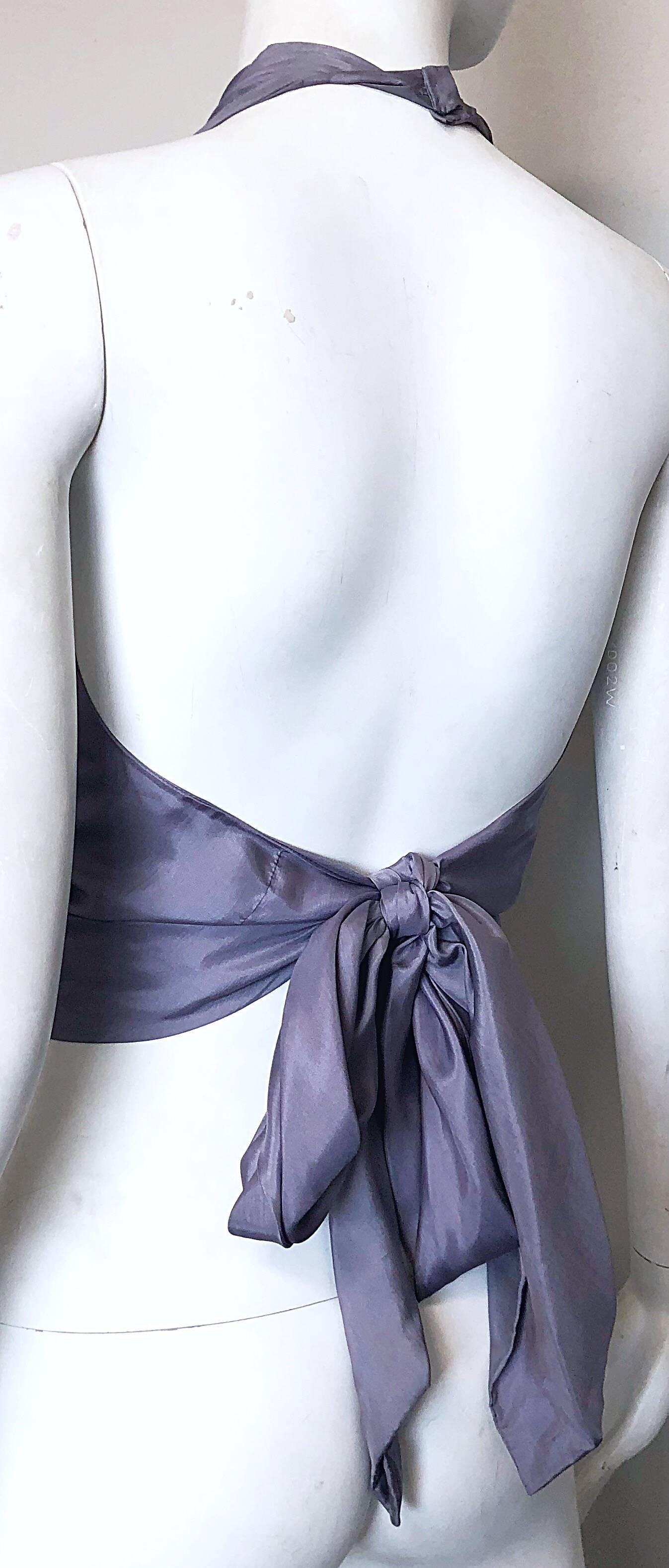 Women's 1970s Cardinali Original Sample Periwinkle Purple Vintage Silk 70s Halter Top