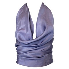 1970s Cardinali Original Sample Periwinkle Purple Vintage Silk 70s Halter Top