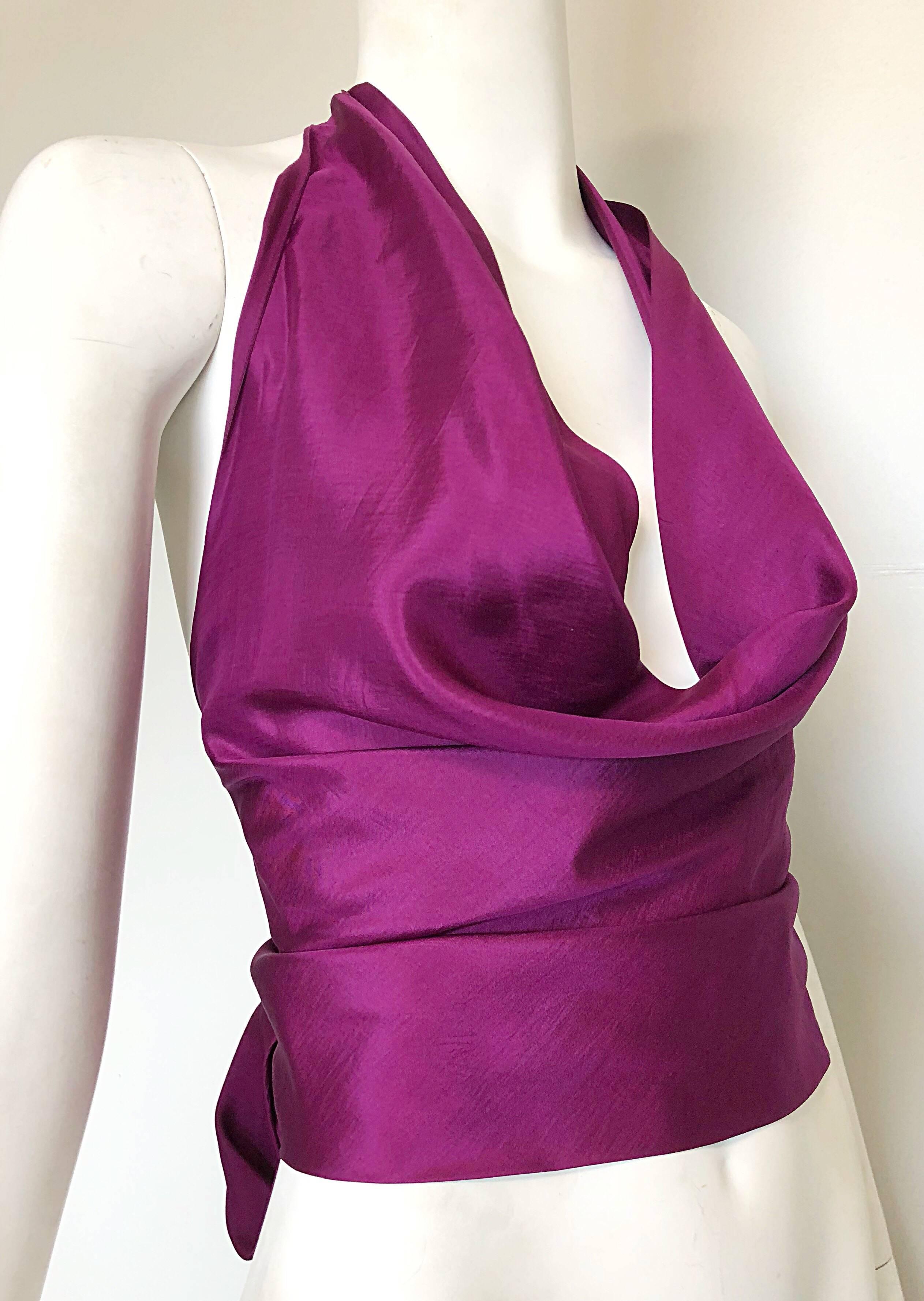 1970s Cardinali Original Sample Purple Grape Silk Plunging 70s Halter Top 3