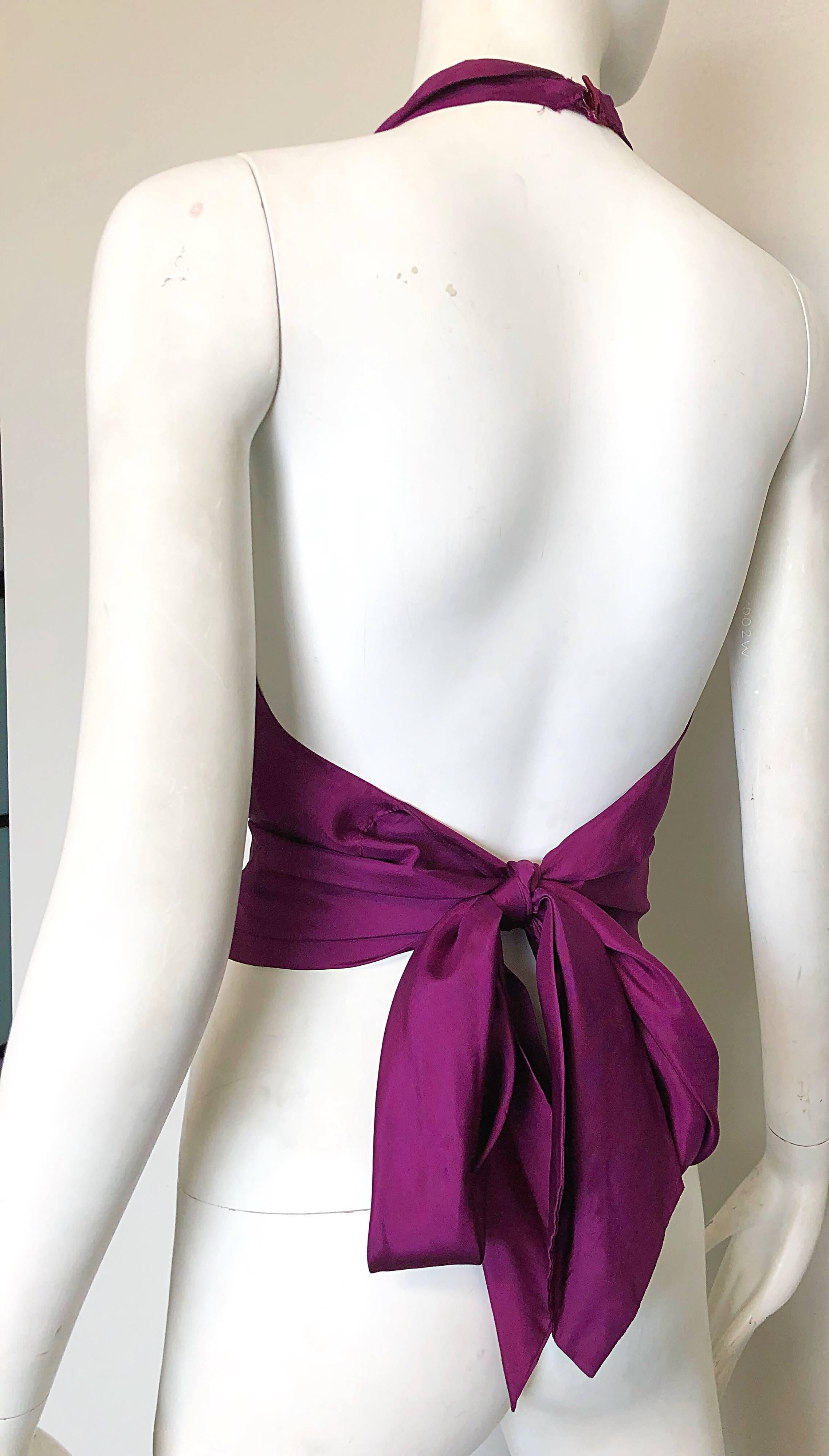 1970s Cardinali Original Sample Purple Grape Silk Plunging 70s Halter Top 4