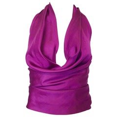 1970s Cardinali Original Sample Purple Grape Silk Plunging 70s Halter Top