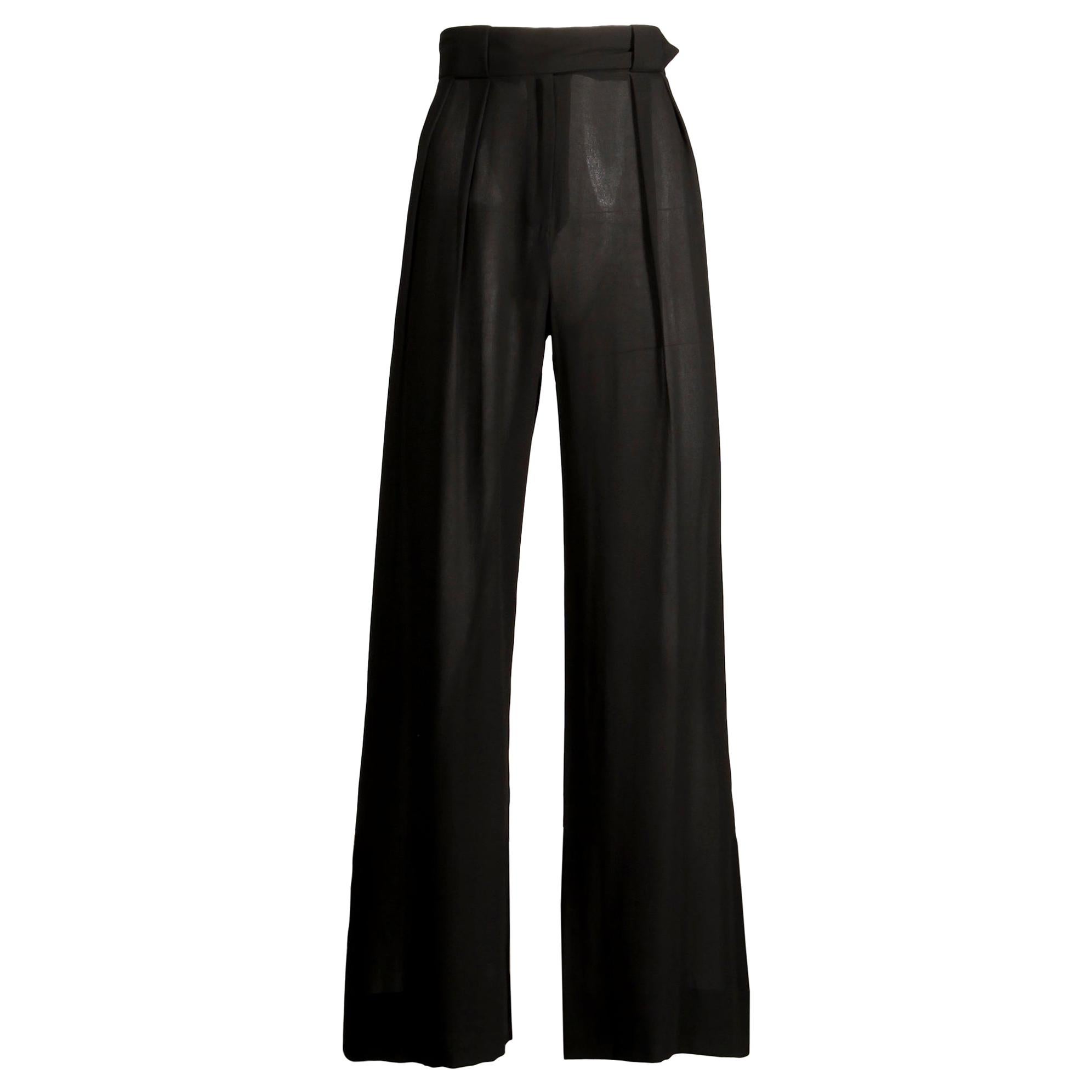 1970s Cardinali Vintage Sheer Black Silk Palazzo Pants For Sale at