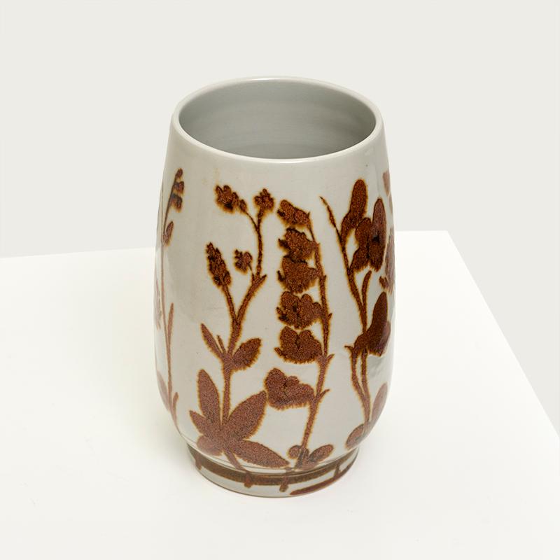 Swedish 1970s Carl-Harry Stålhane Flowers Stoneware Vase For Sale