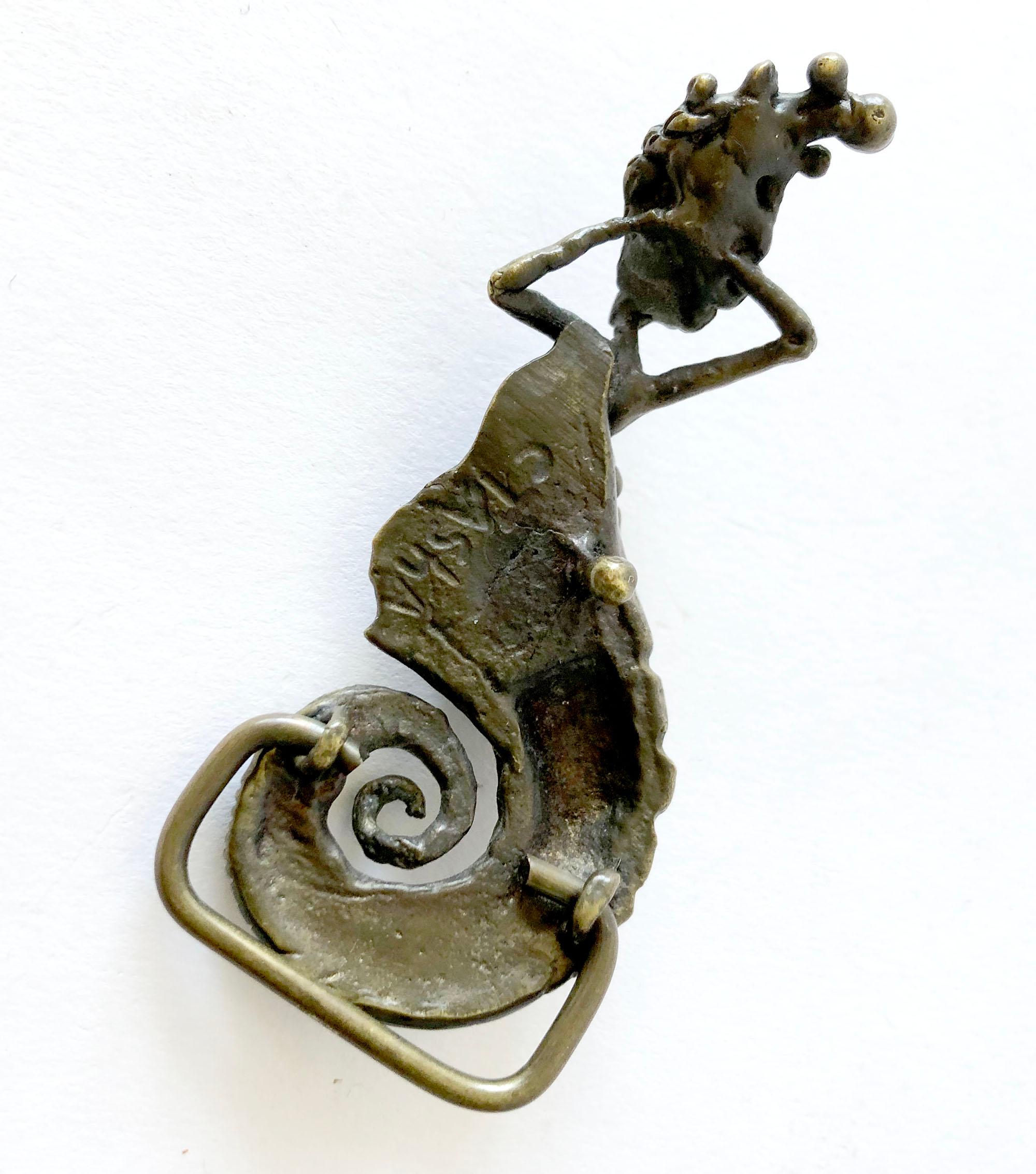 1970 Carl Tasha Bronze Hand Made Siren Mermaid in Conch Belt Buckle (boucle de ceinture) Bon état - En vente à Palm Springs, CA