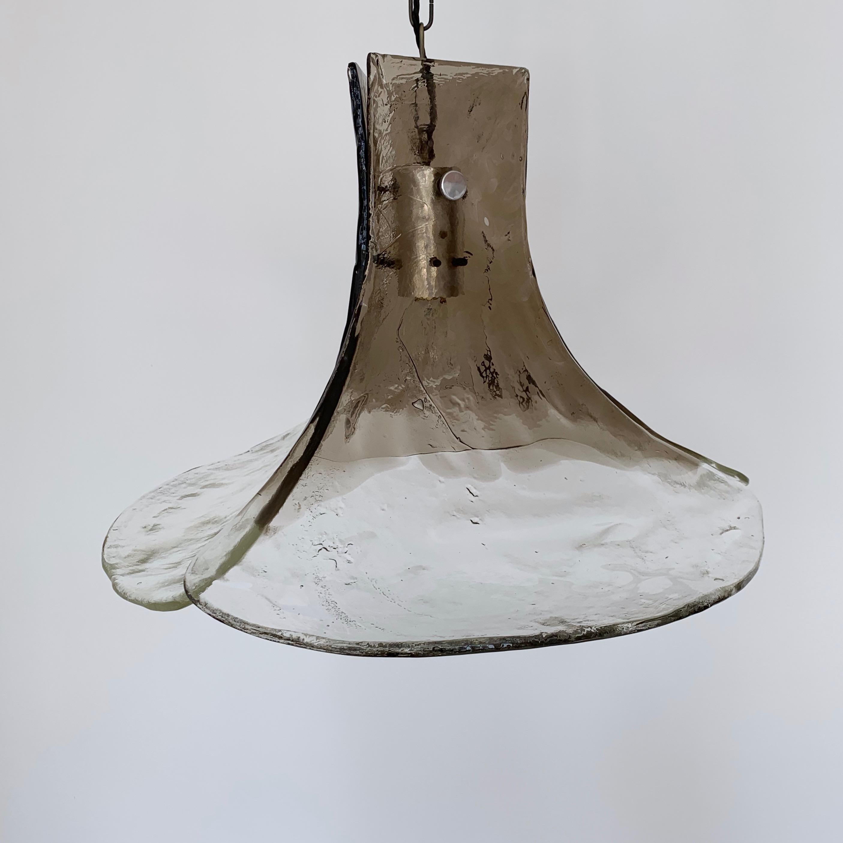 1970s Carlo Mason Italian Murano Mazzega Floral Grey Glass Pendant For Sale 6