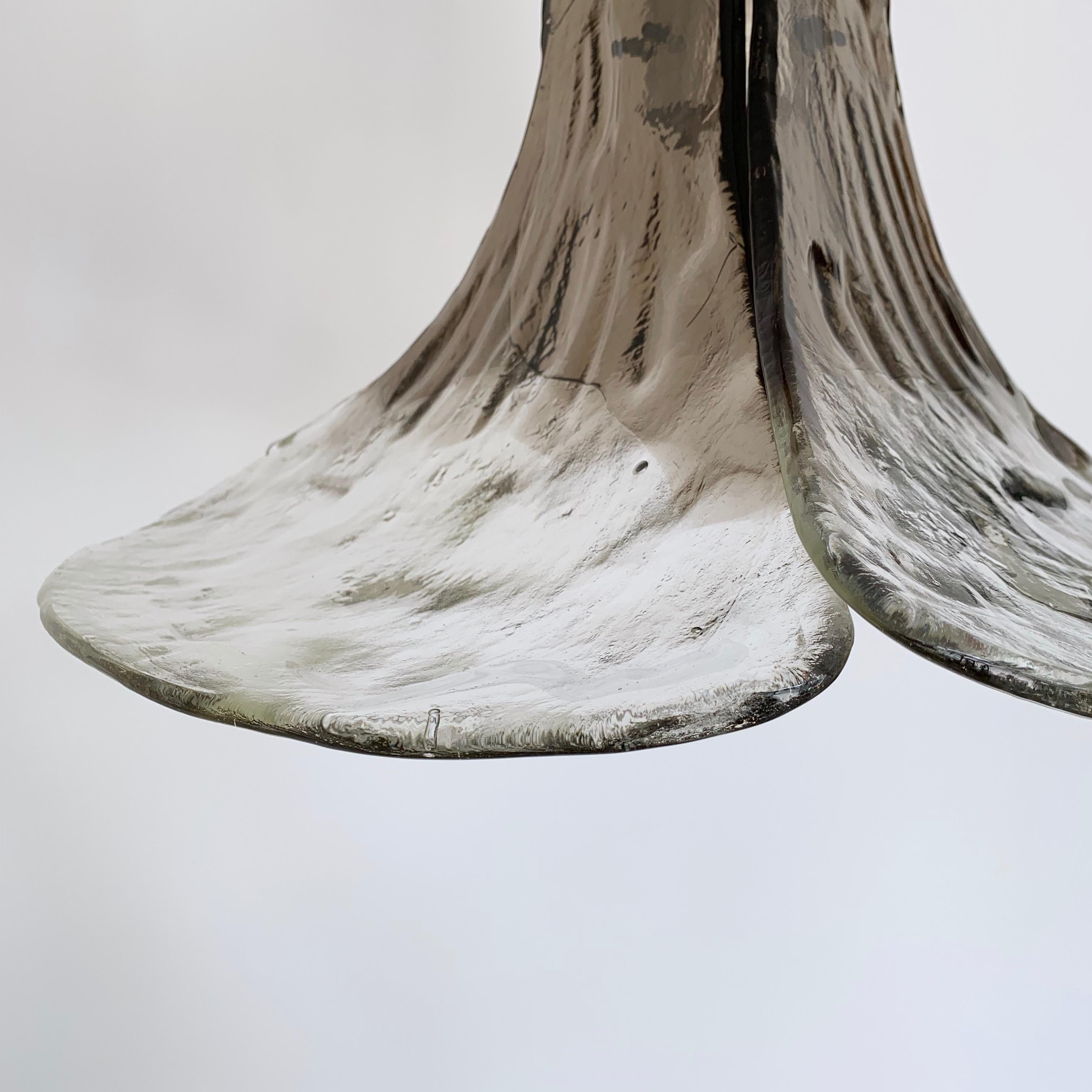 1970s Carlo Mason Italian Murano Mazzega Floral Grey Glass Pendant For Sale 3