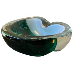 1970s Carlo Moretti Attributed Modernist Green and White Murano Glass Ashtray