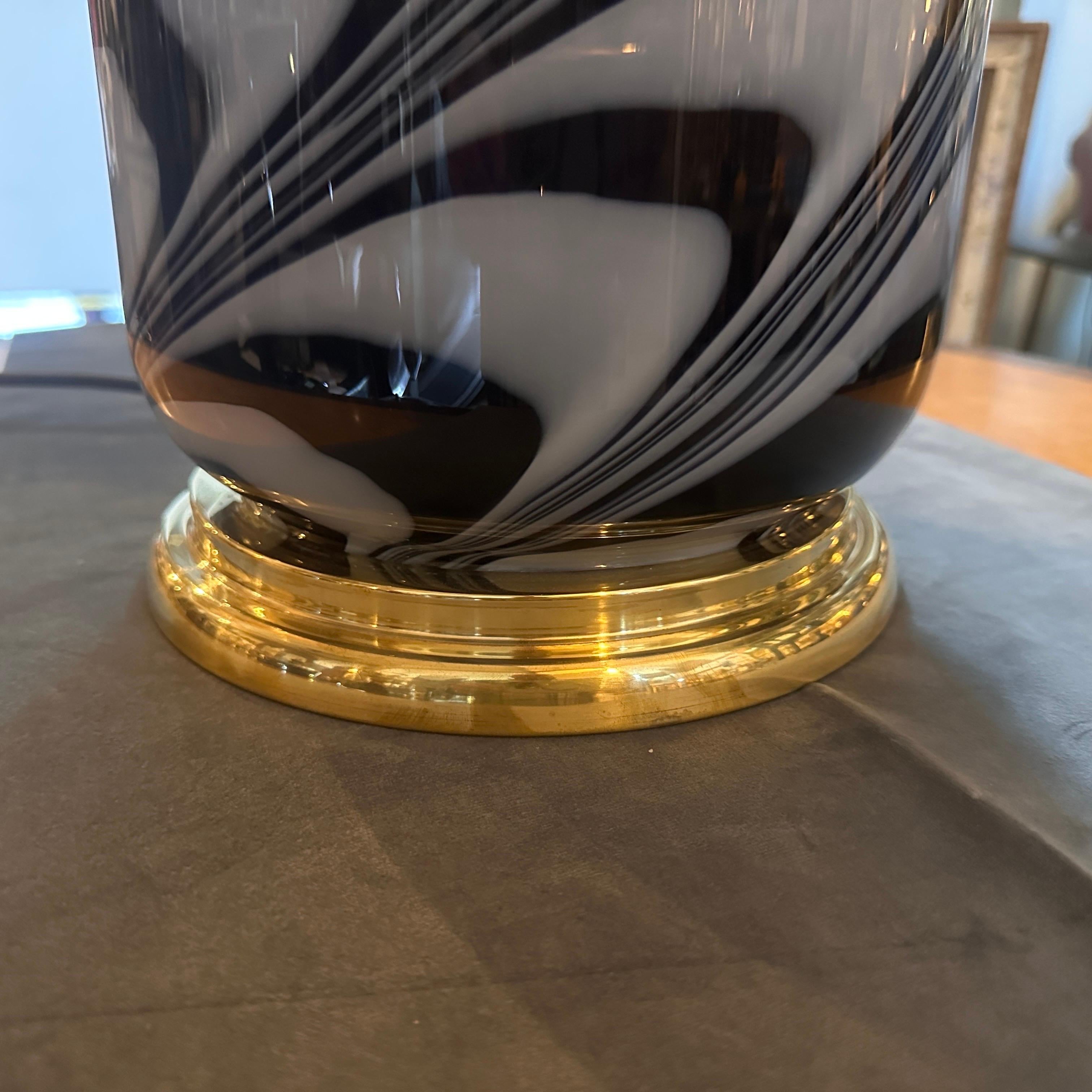 20th Century 1970s Carlo Moretti Black and White Murano Glass and Brass Italian Table Lamp