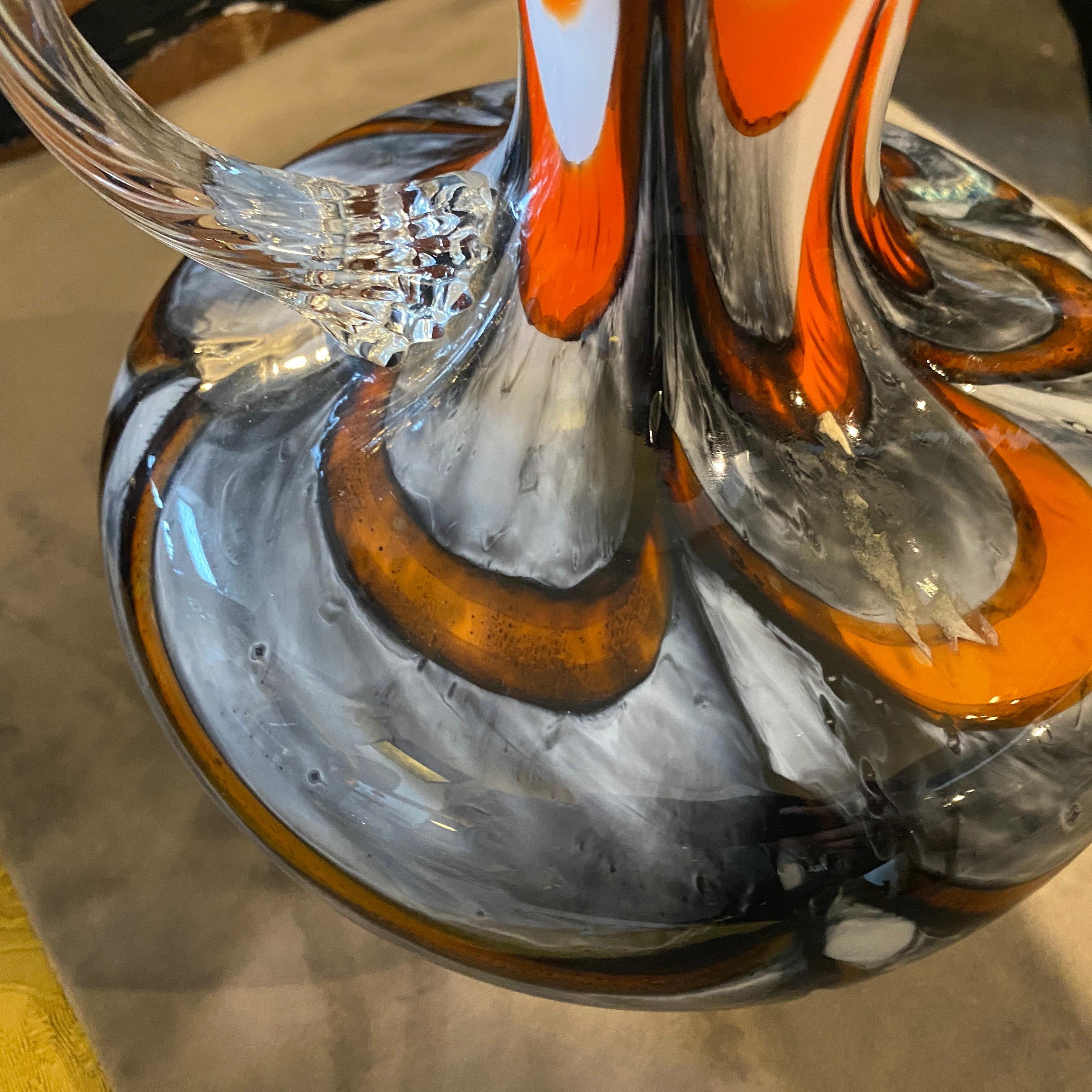 1970s Carlo Moretti Mid-Century Modern Orange and Gray Opaline Glass Jug For Sale 4