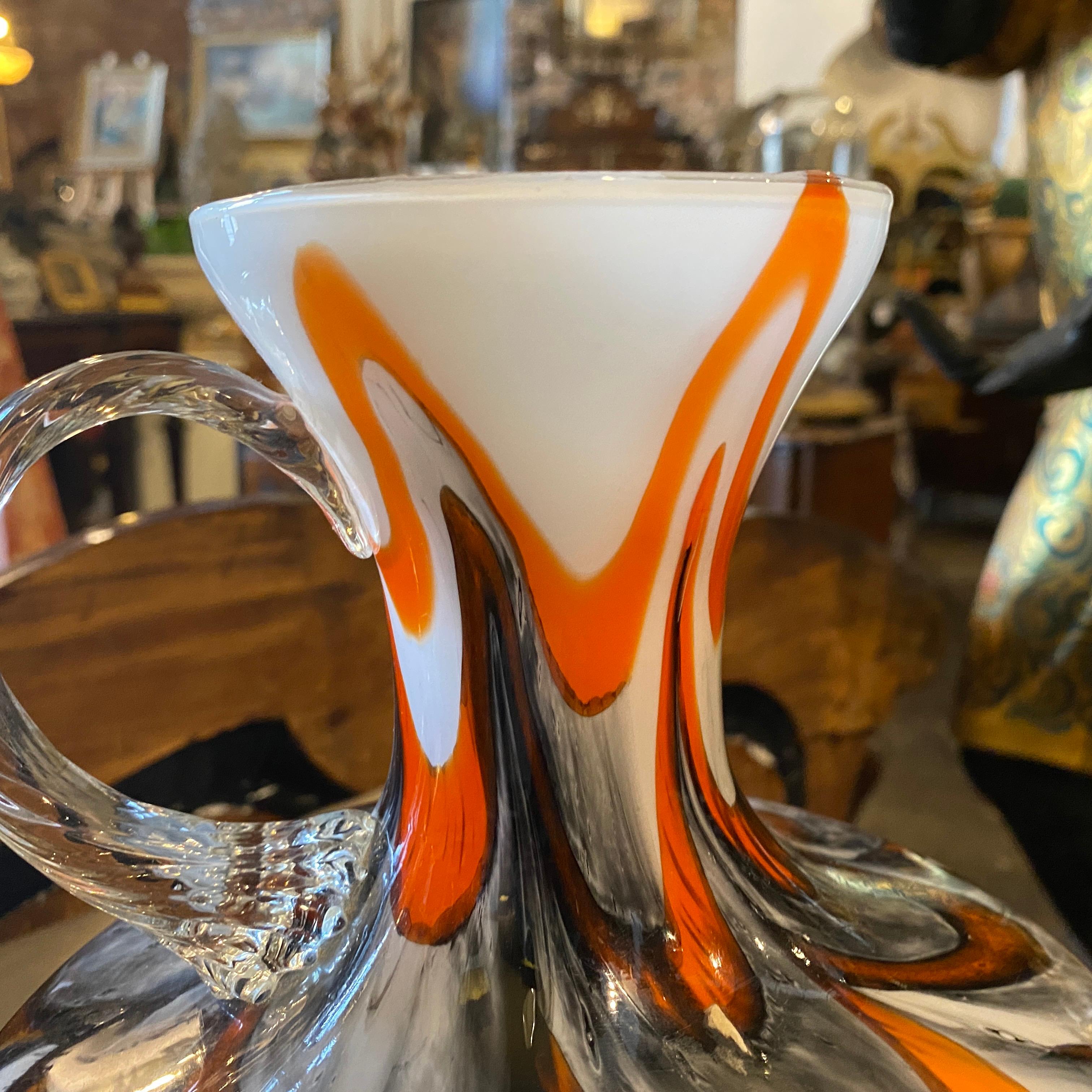 1970s Carlo Moretti Mid-Century Modern Orange and Gray Opaline Glass Jug For Sale 1