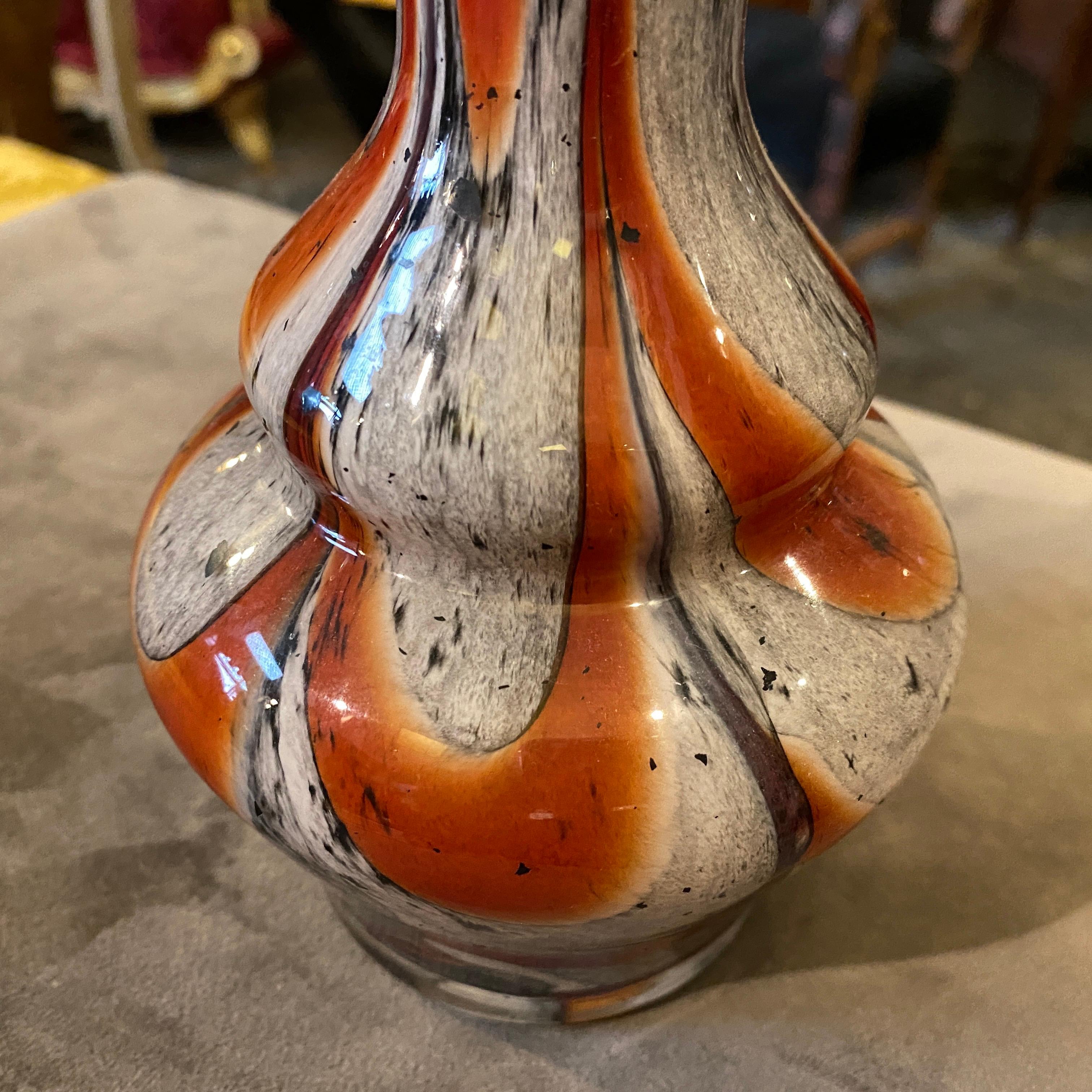 Mid-Century Modern 1970s Carlo Moretti for Opaline Florence Orange and Gray Opaline Glass Vase For Sale