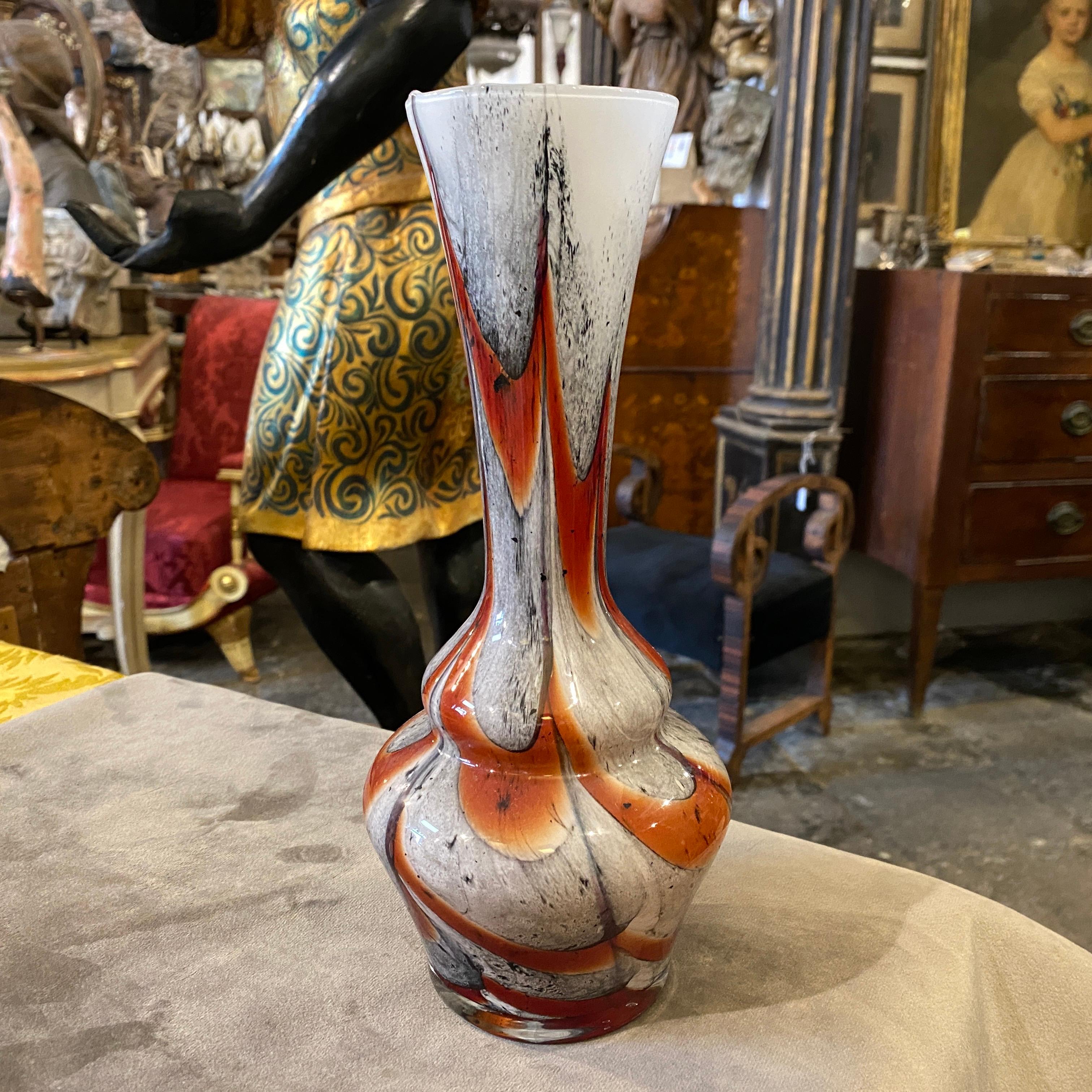 1970s Carlo Moretti for Opaline Florence Orange and Gray Opaline Glass Vase In Good Condition For Sale In Aci Castello, IT