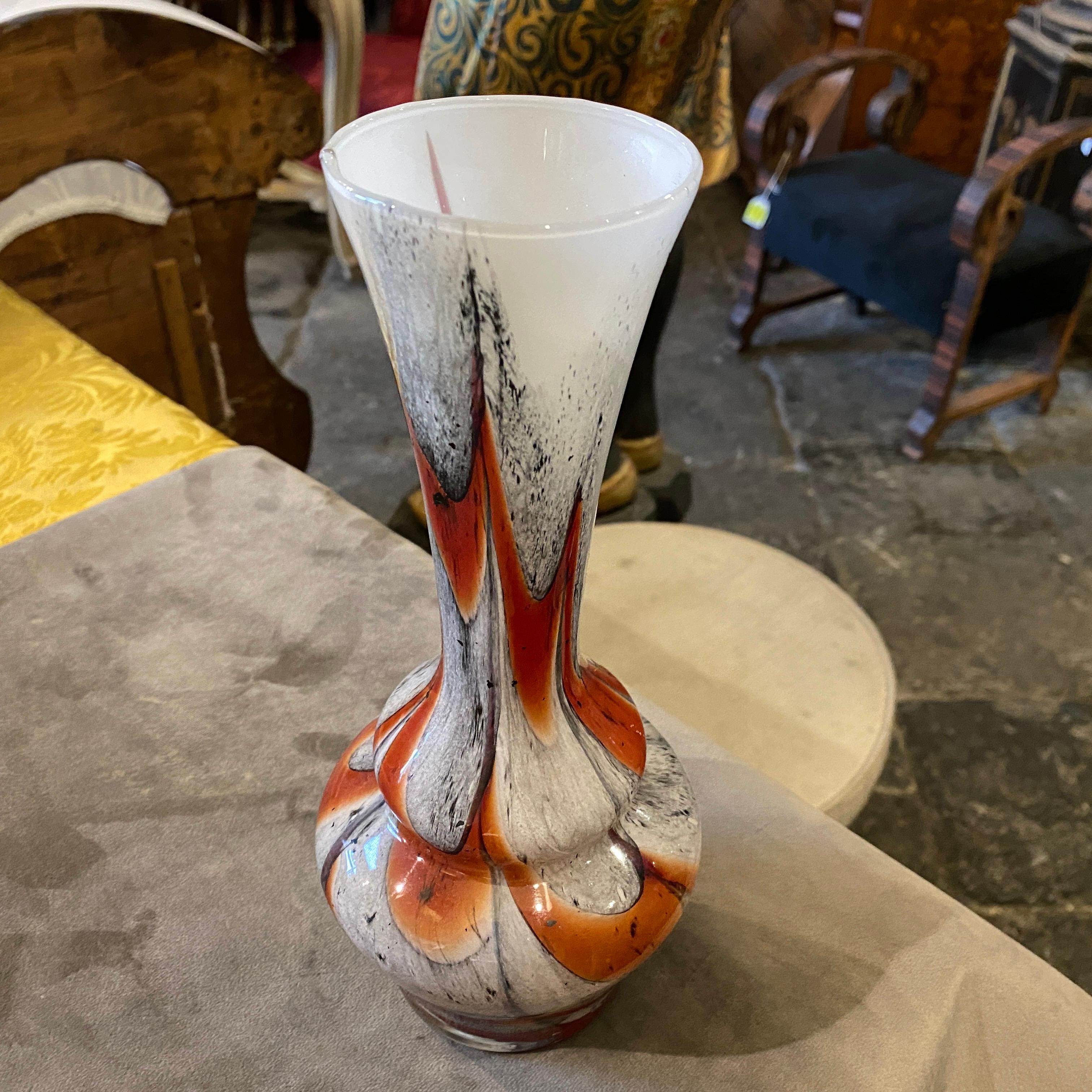20th Century 1970s Carlo Moretti for Opaline Florence Orange and Gray Opaline Glass Vase For Sale