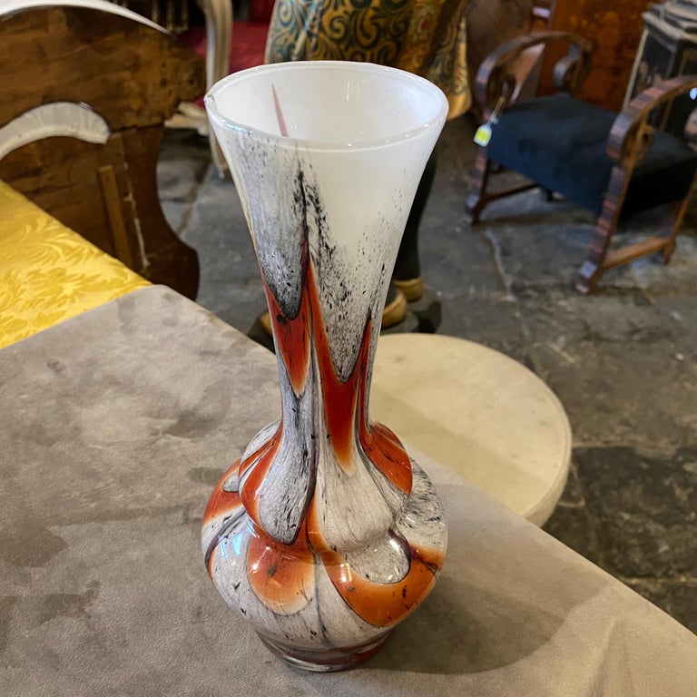 1970s Carlo Moretti Orange and Gray Opaline Glass Vase For Sale 1