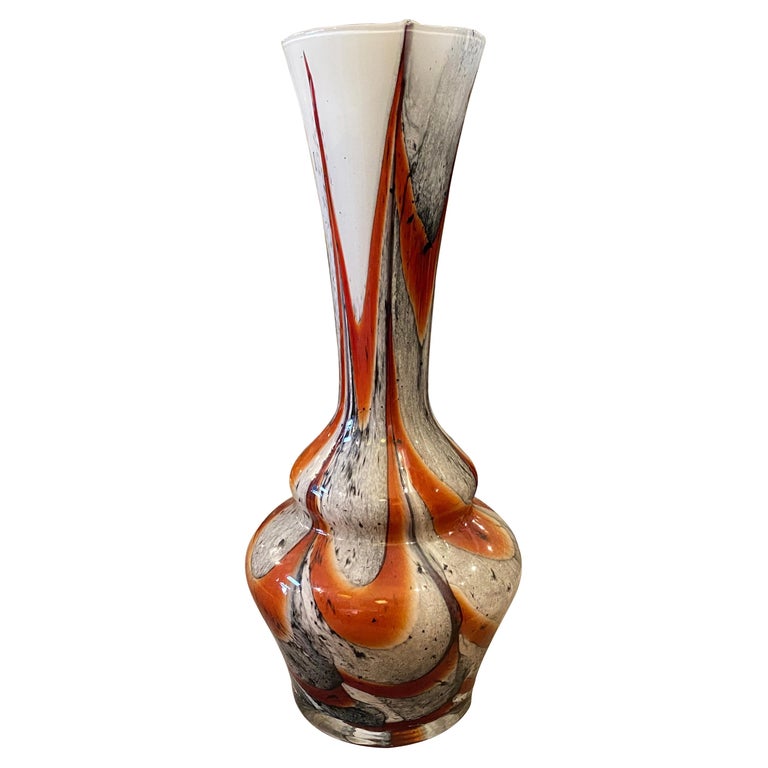 1970s Carlo Moretti Orange and Gray Opaline Glass Vase For Sale