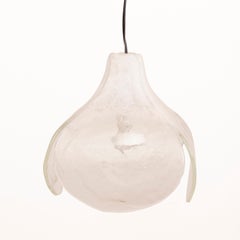 1970s Carlo Nason for Mazzega White Flower Murano Glass Pendant Hanging Light