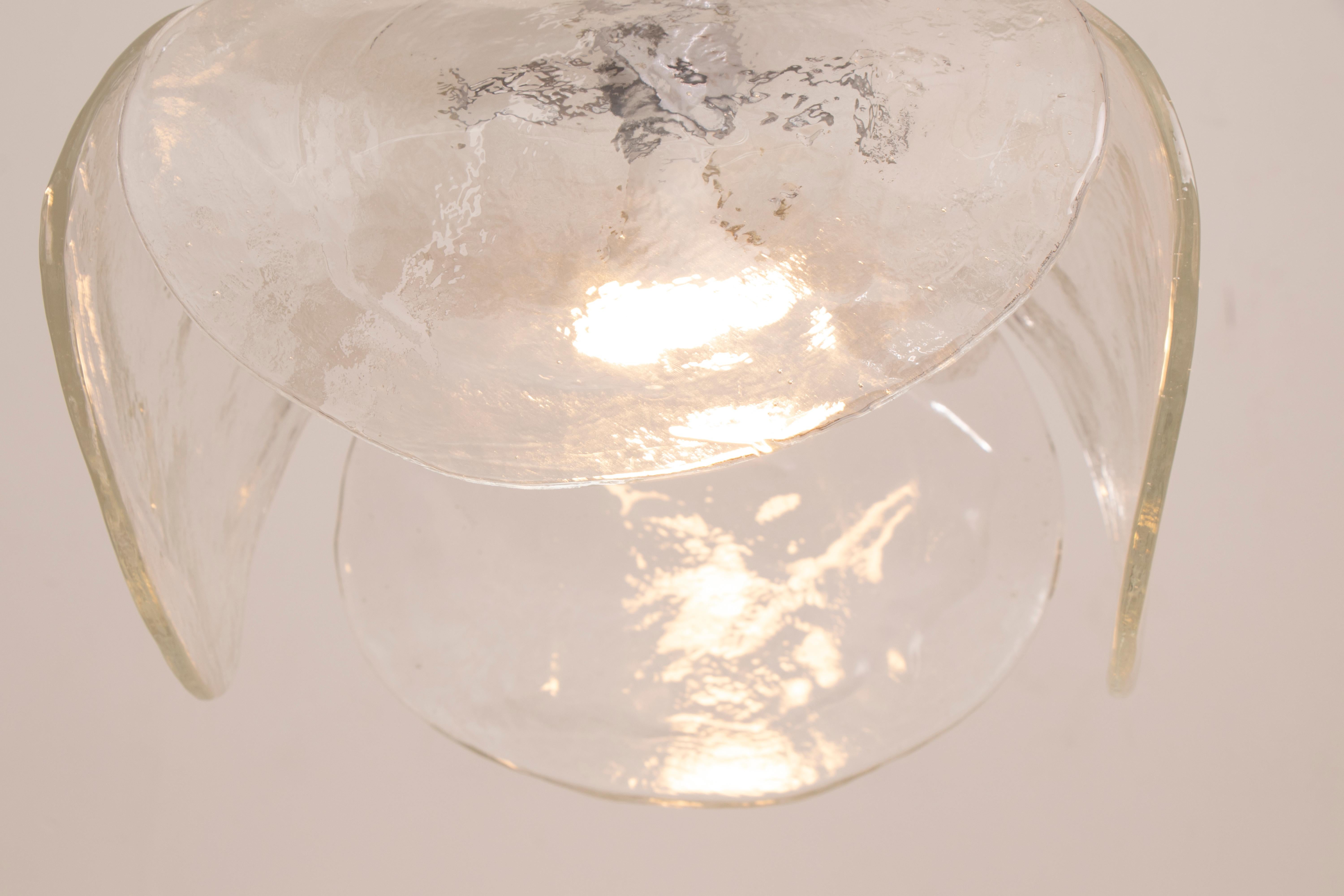 Metal 1970s Carlo Nason for Mazzega White Flower Murano Glass Pendant Hanging Light