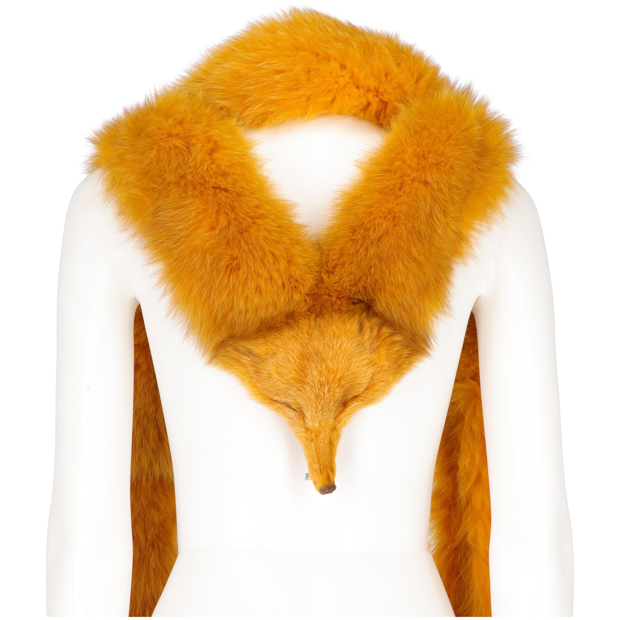 Women's 1970s Carlo Tivioli Saffron Yellow Fox Fur Scarf