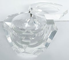 1970s Carole Stupell Faceted Swivel Top Lucite Ice Bucket, Octagonal