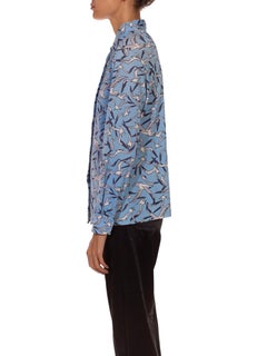 1970S Carolina Blue  & Grey Polyester Stork Printed Shirt